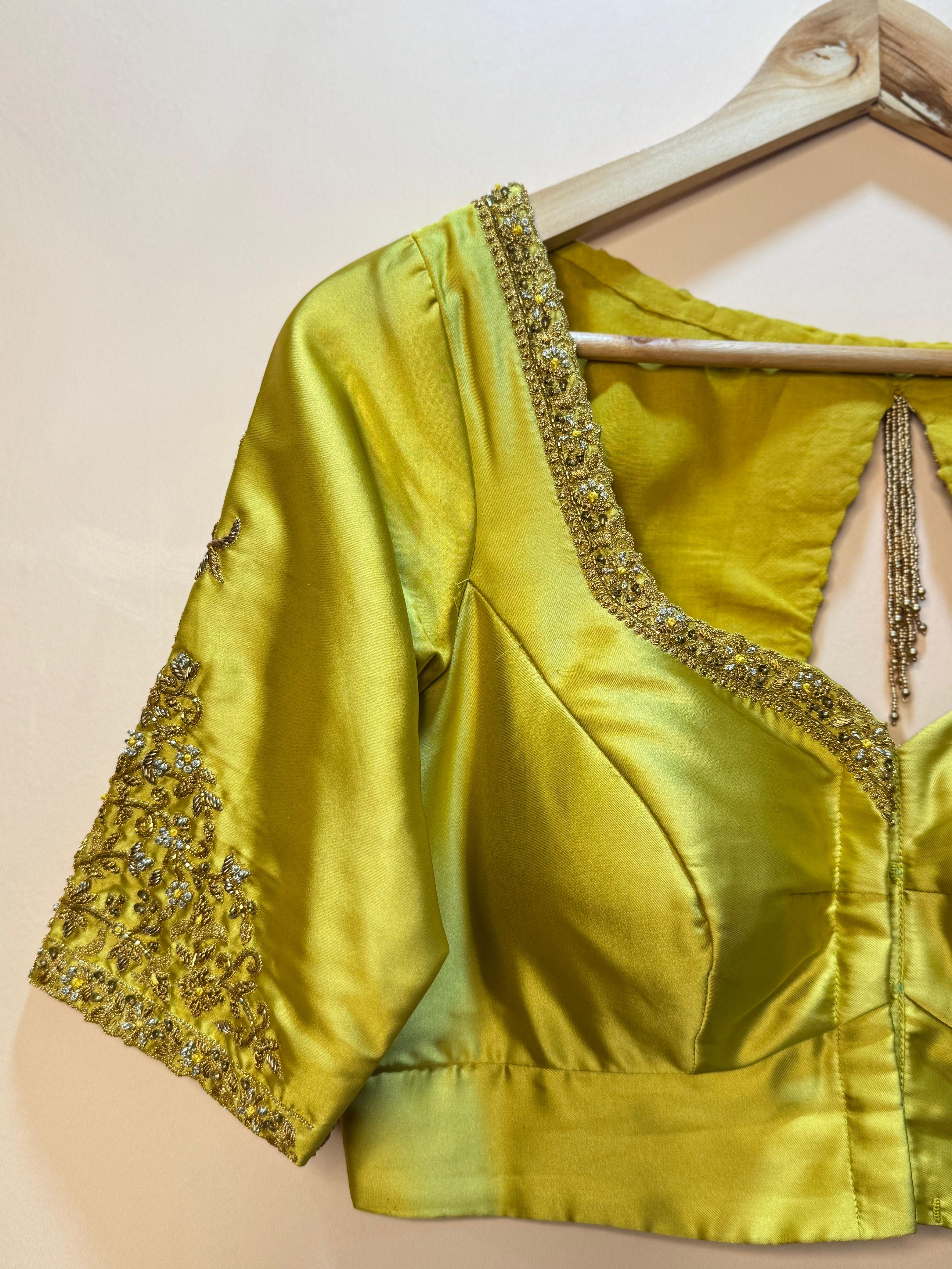 yellow satin hand work blouse