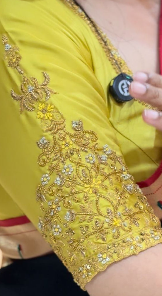 yellow satin hand work blouse