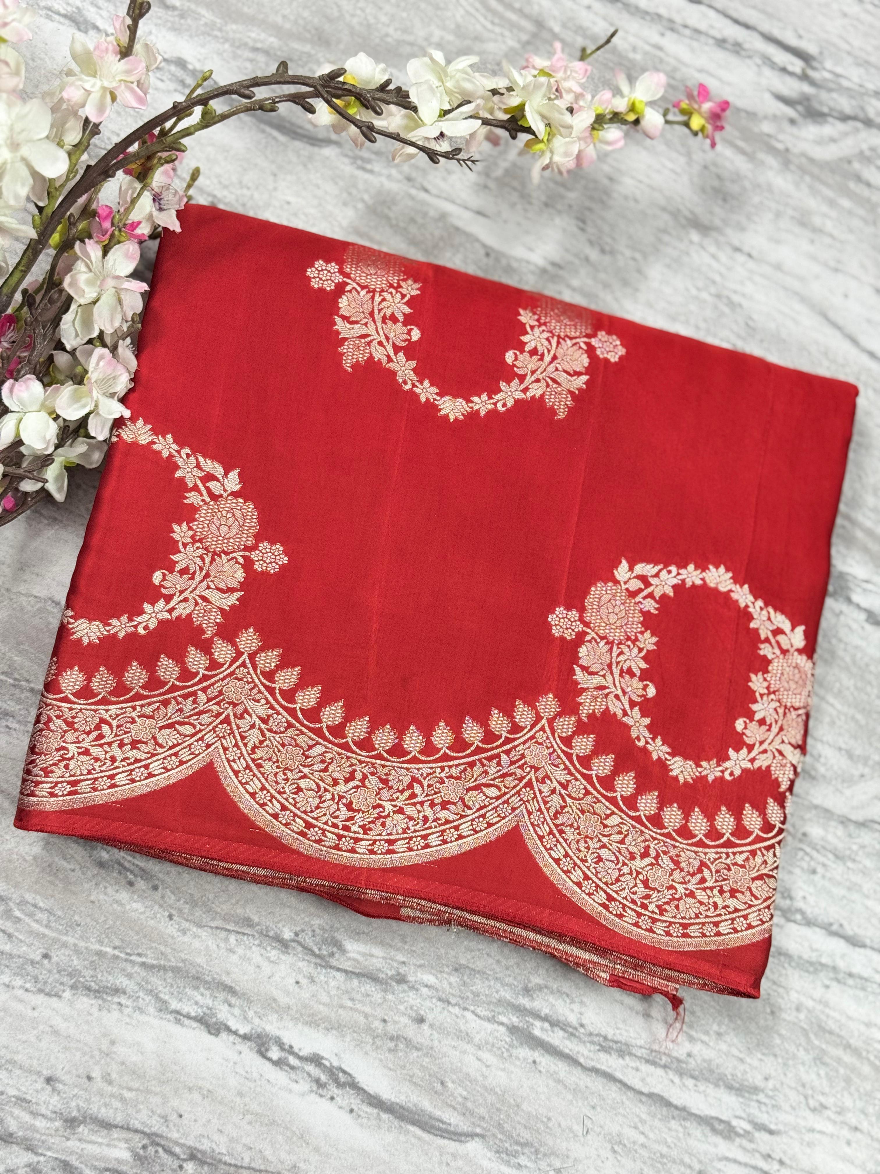 Red benarasi satin silk saree 05
