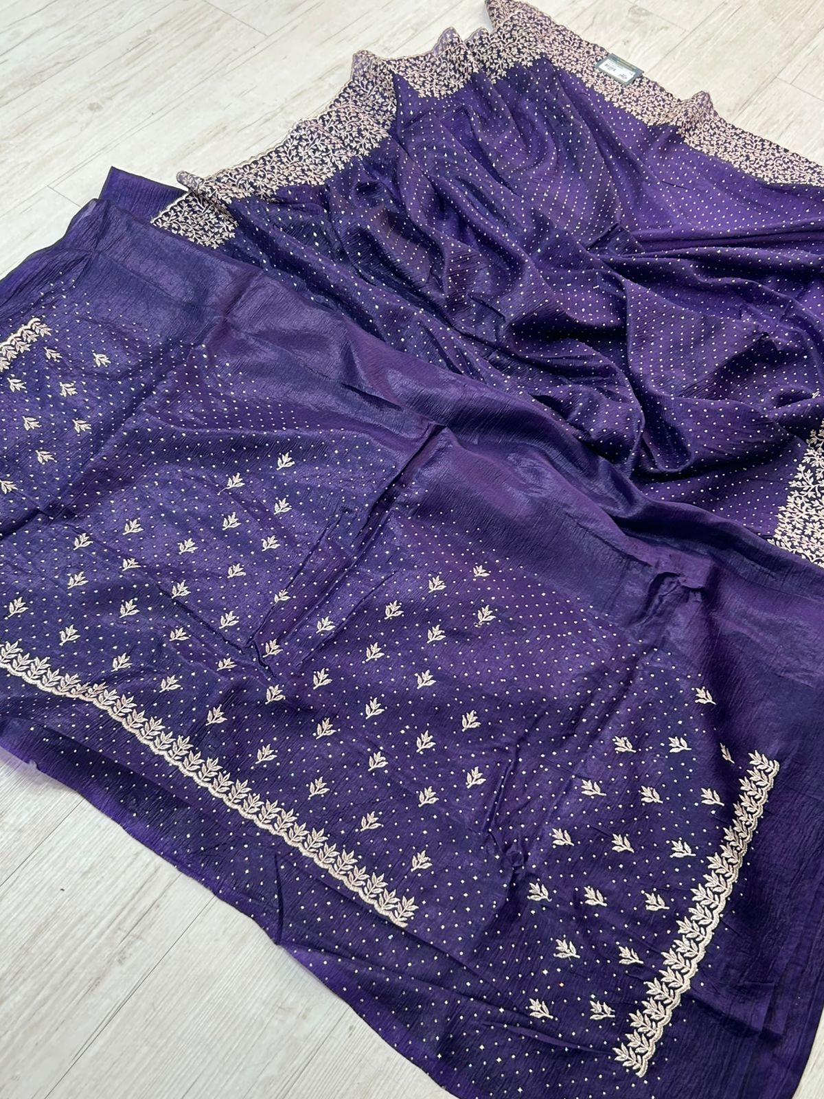 Purple dola crush stone work silk saree