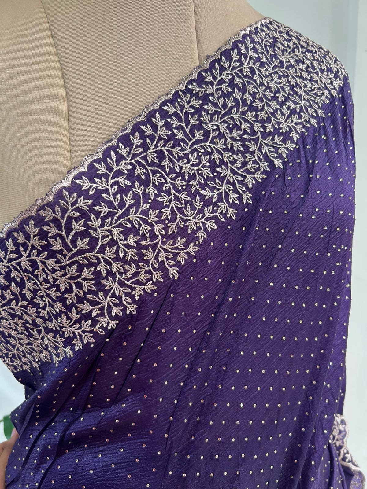 Purple dola crush stone work silk saree
