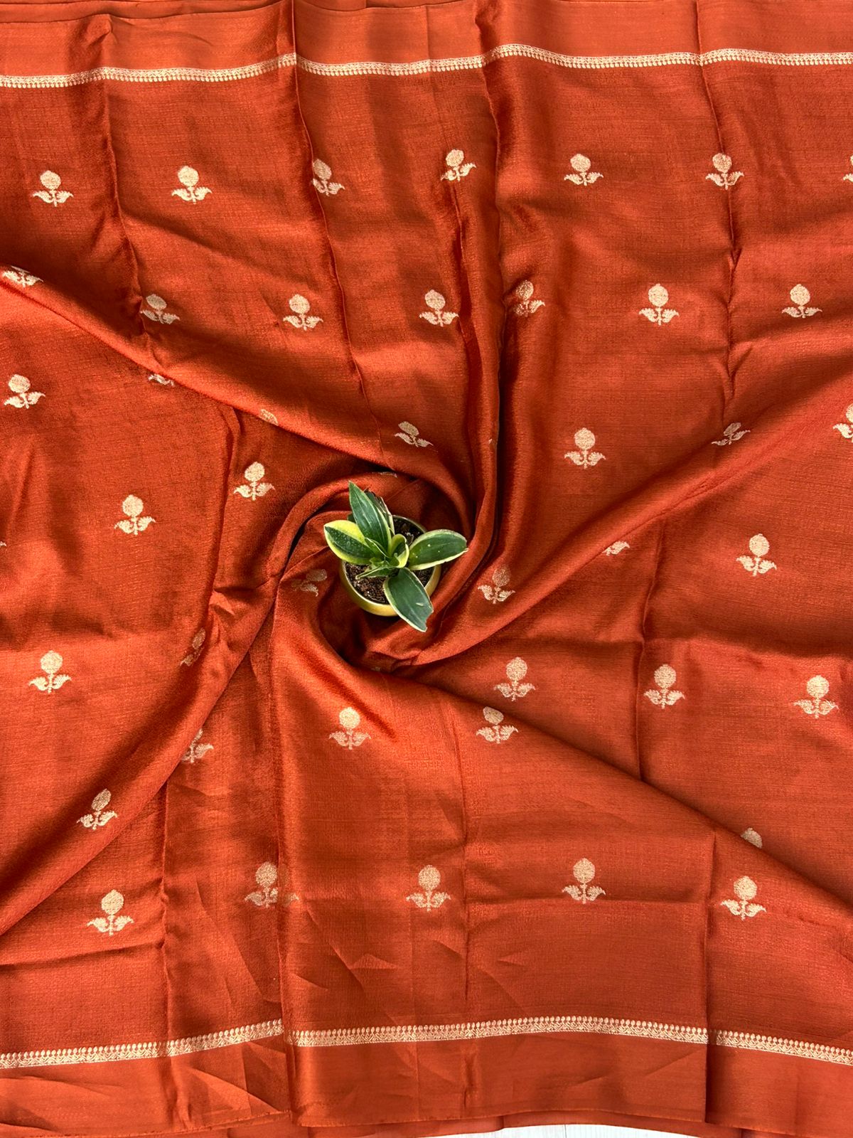 Rust orange 08 jute linen saree