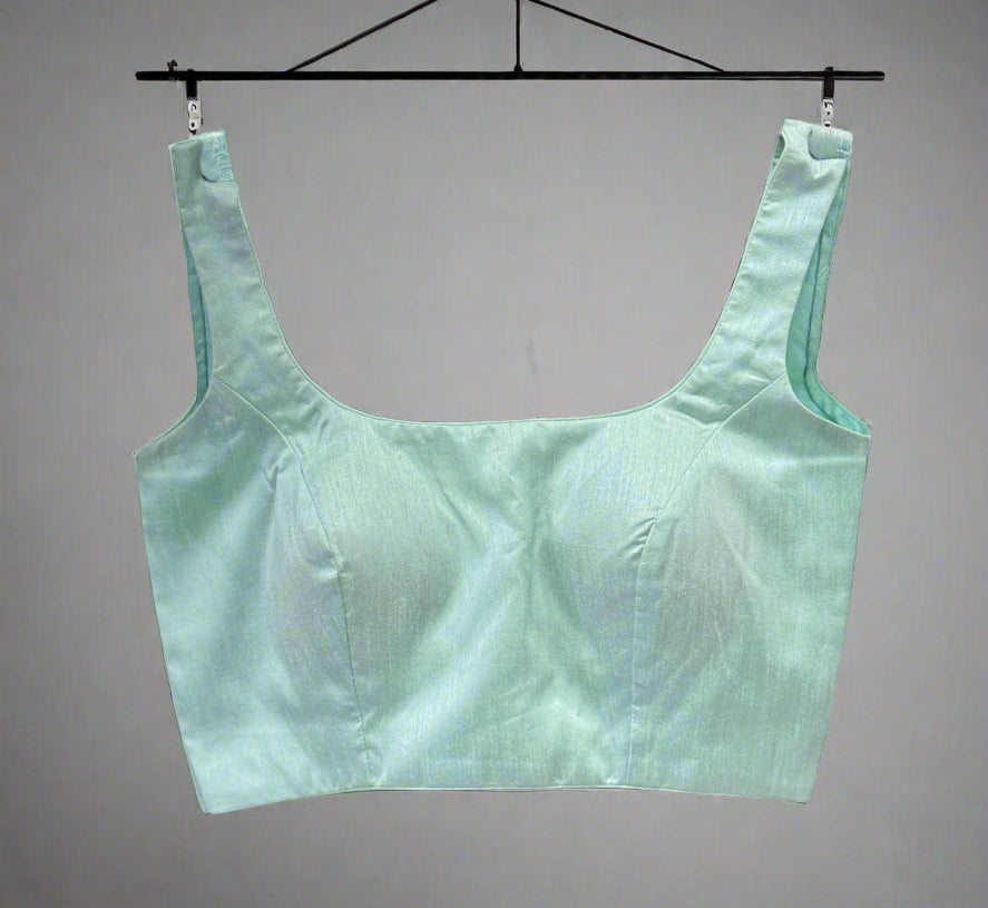 sea green semi raw silk  sleeveless blouse