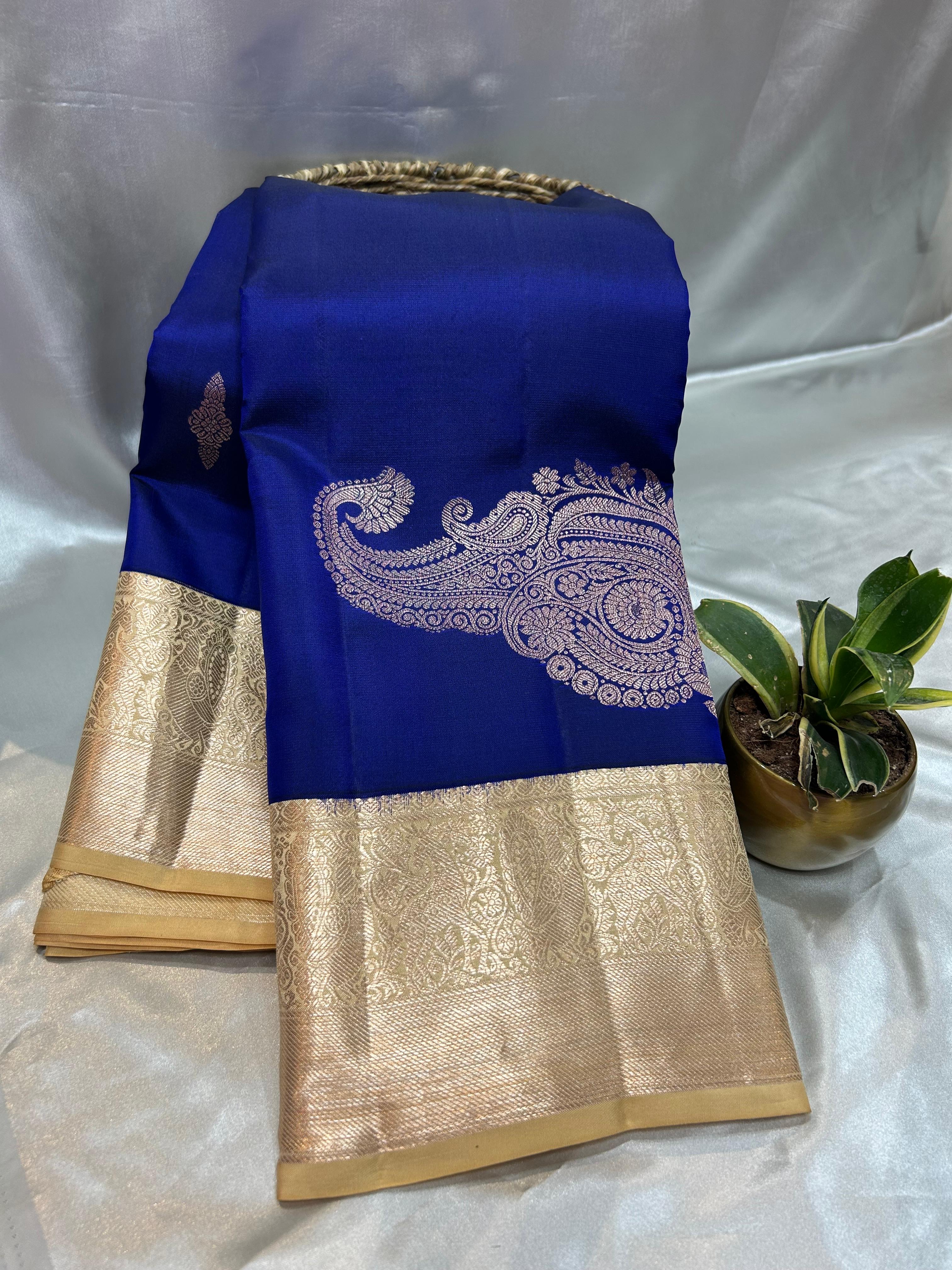 Blue  n cream  pure kanchipuram-05 silk saree