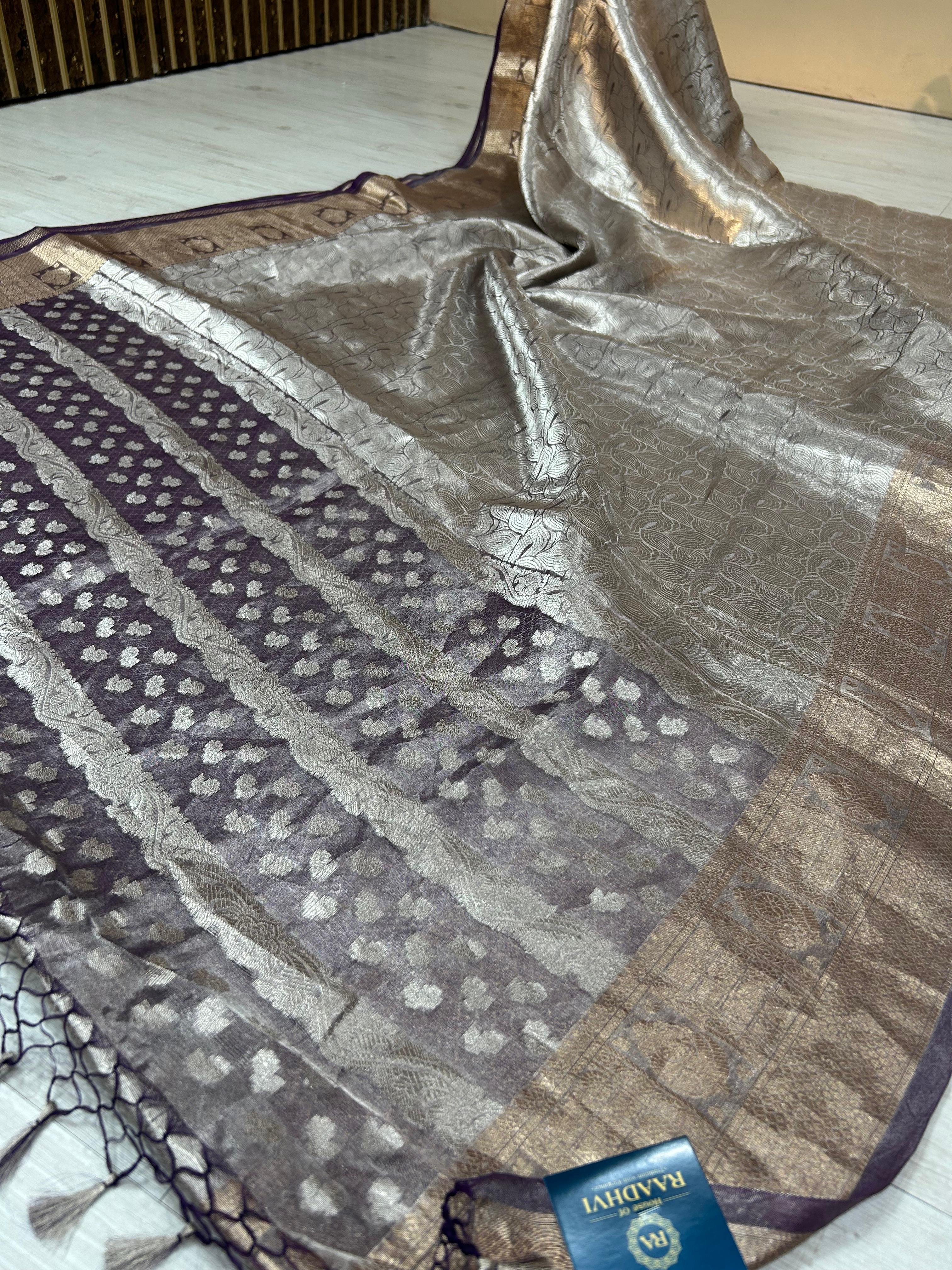 Purple pure benarasi brocade tissue saree