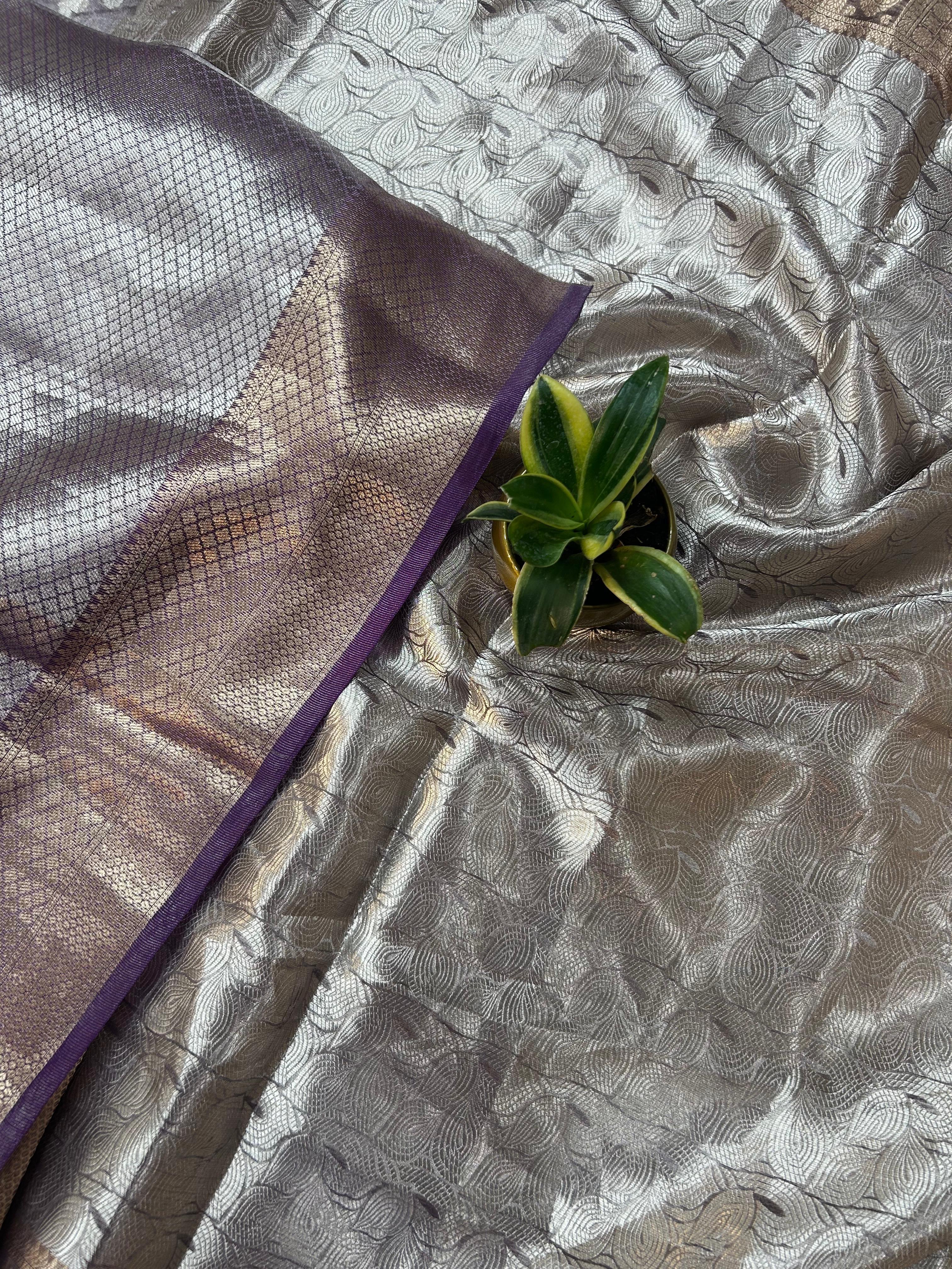 Purple pure benarasi brocade tissue saree