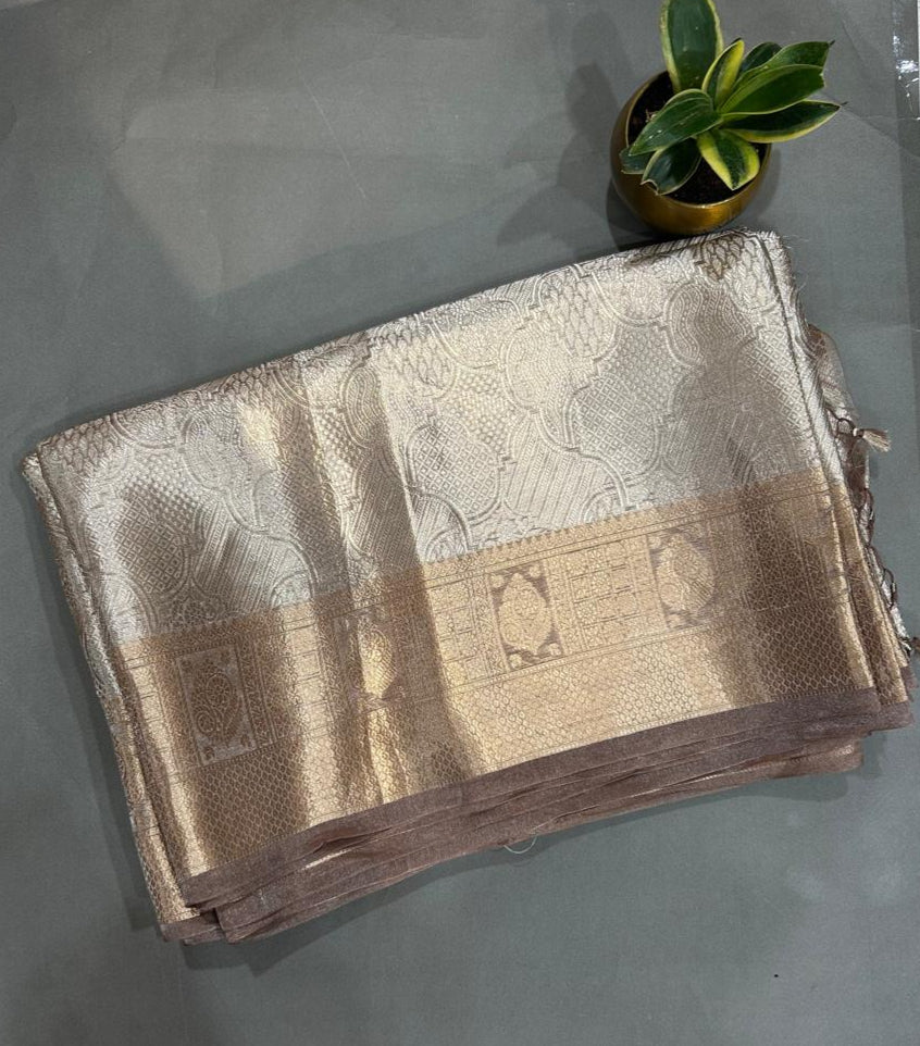 Brown pure benarasi brocade tissue saree
