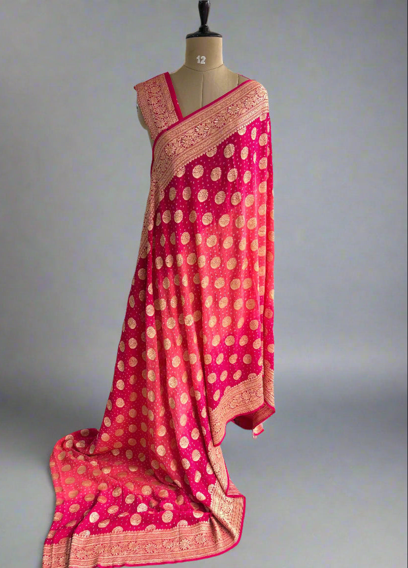 Pink pure benarasi bandhini georgette saree