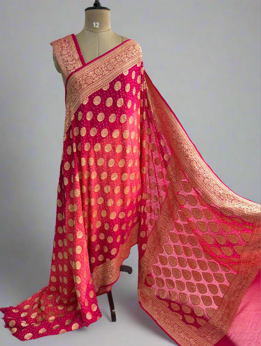 Pink pure benarasi bandhini georgette saree