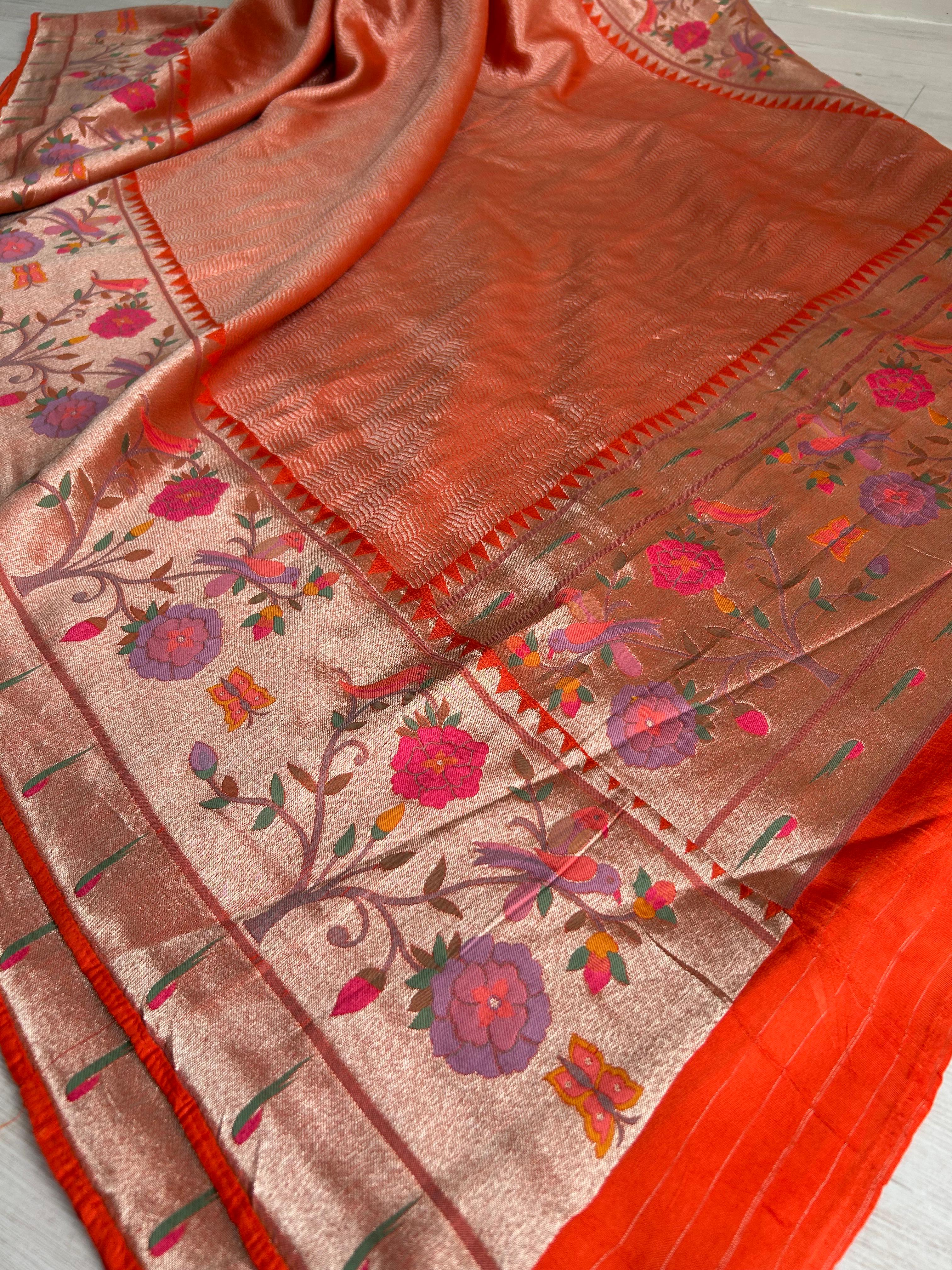 Orange 09 tissue paithani silk saree(RR)