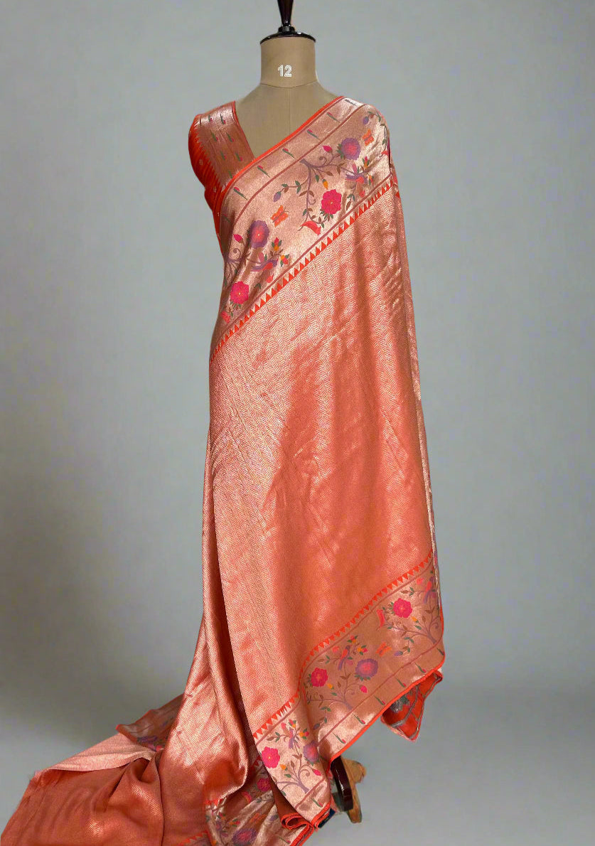 Orange 09 tissue paithani silk saree(RR)