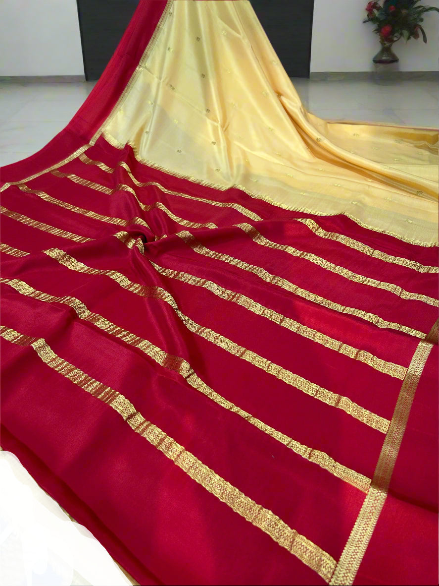 Pastel yellow satin border 08 pure mysore crepe silk saree