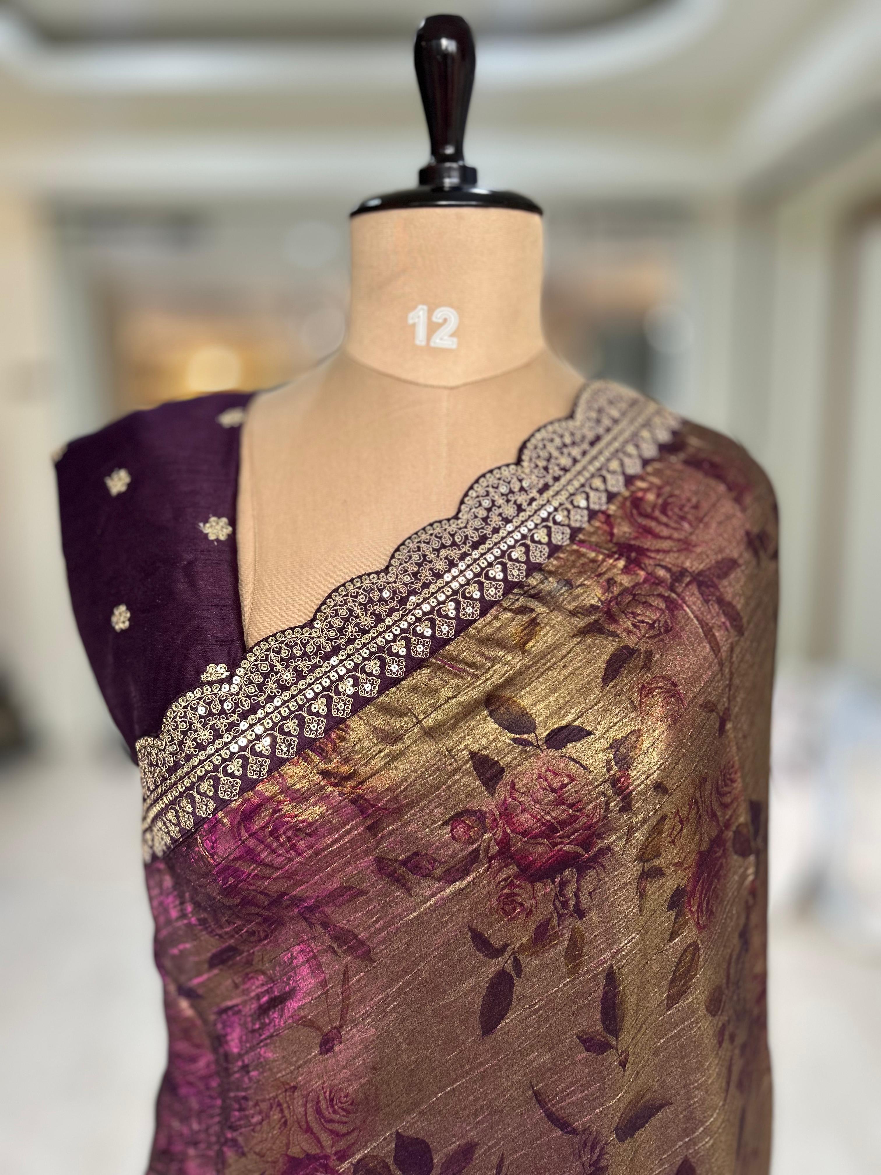 Purple digital print 07 crush tissue party wear saree