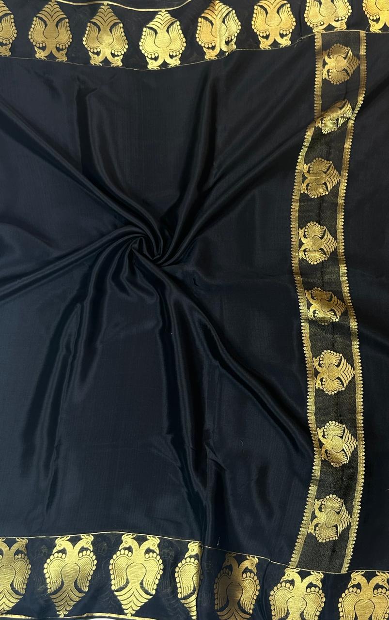 Black gandaberunda border-07 pure mysore crepe silk saree