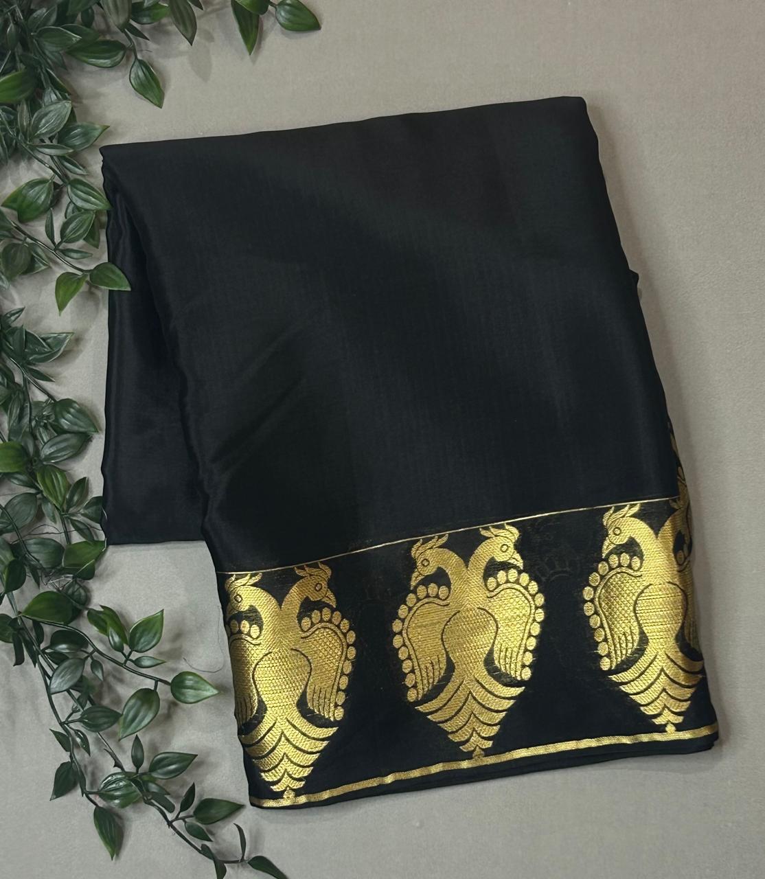 Black gandaberunda border-07 pure mysore crepe silk saree