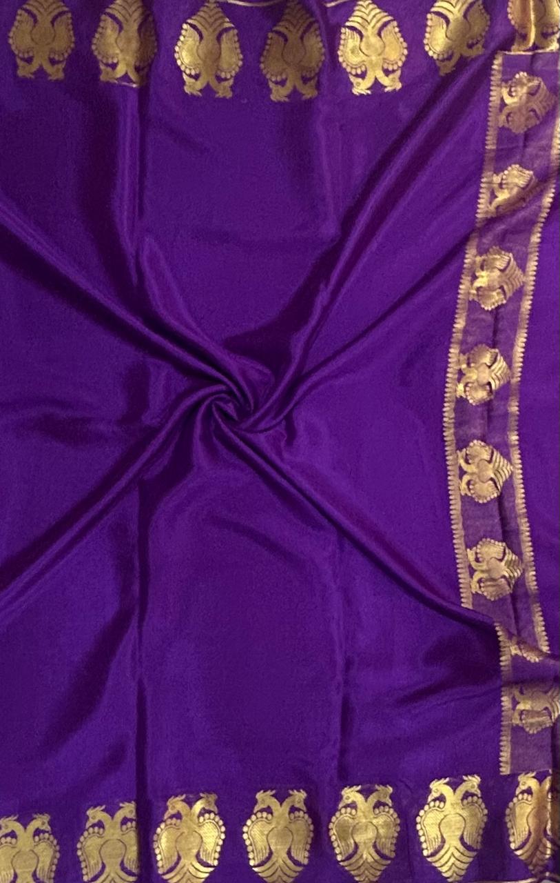 Purple gandaberunda border-07 pure mysore crepe silk saree