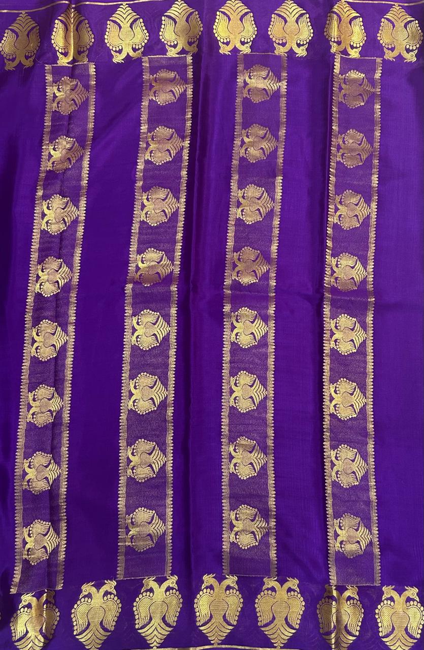 Purple gandaberunda border-07 pure mysore crepe silk saree