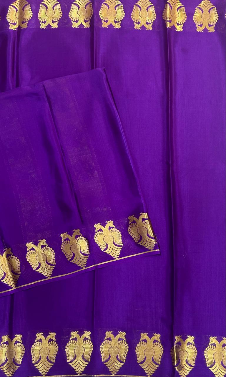 Purple gandaberunda border-07 pure mysore crepe silk saree