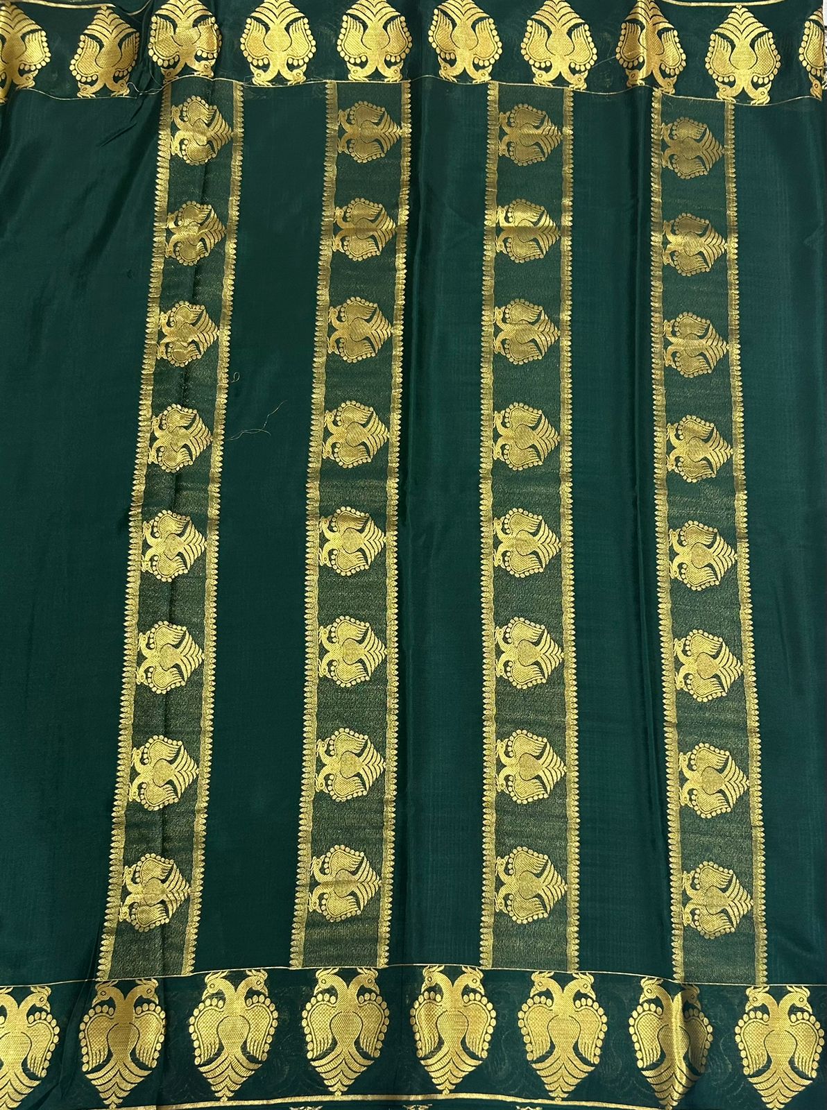 Bottle green gandaberunda border-07 pure mysore crepe silk saree