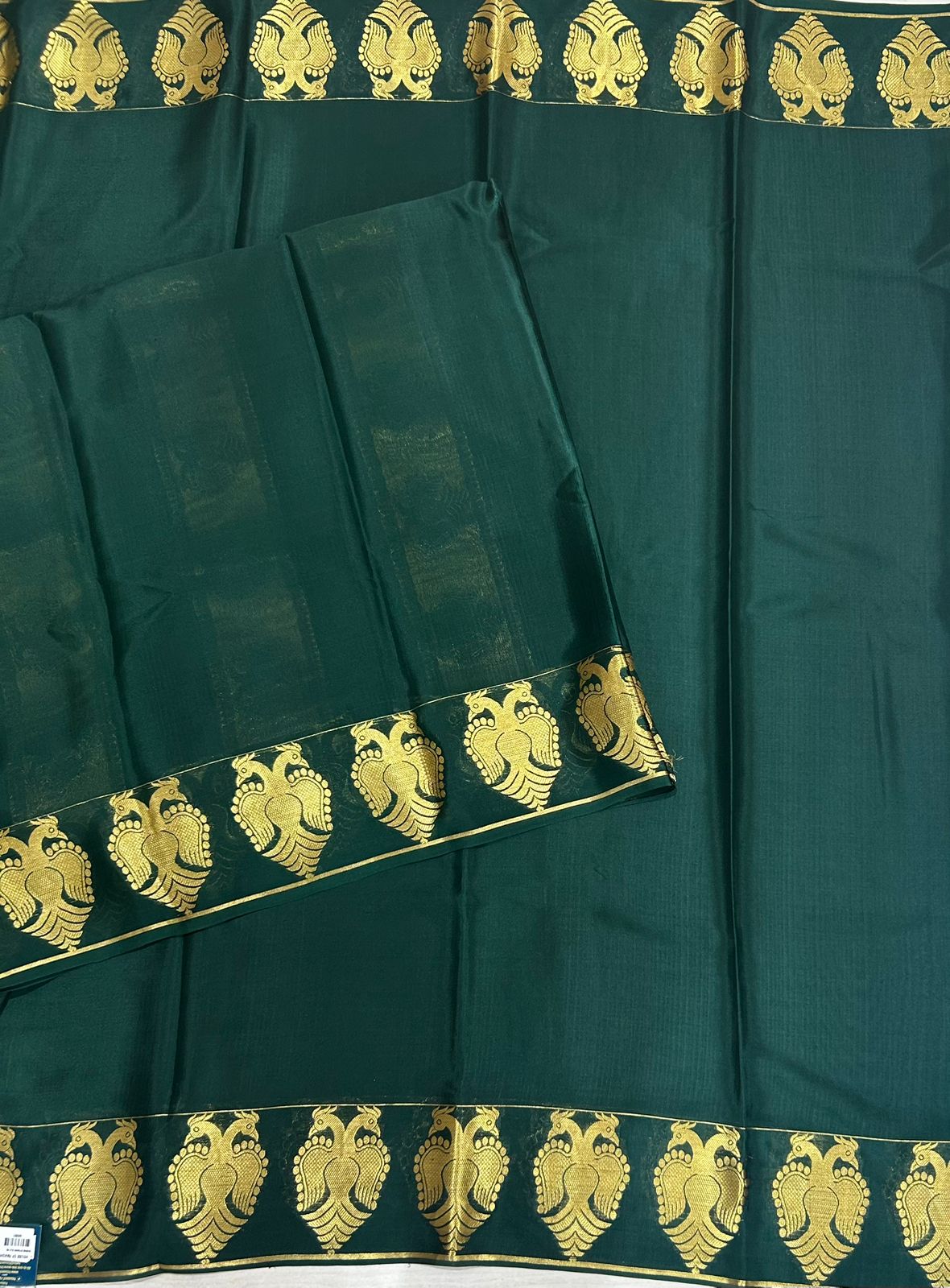 Bottle green gandaberunda border-07 pure mysore crepe silk saree