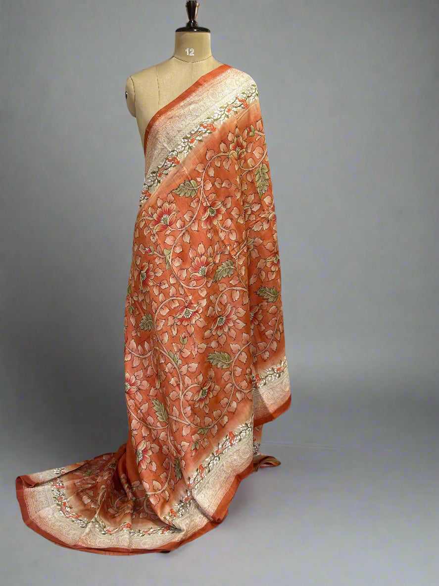 Hand painted pure Tussar silk saree