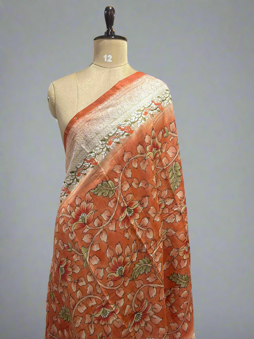 Hand painted pure Tussar silk saree