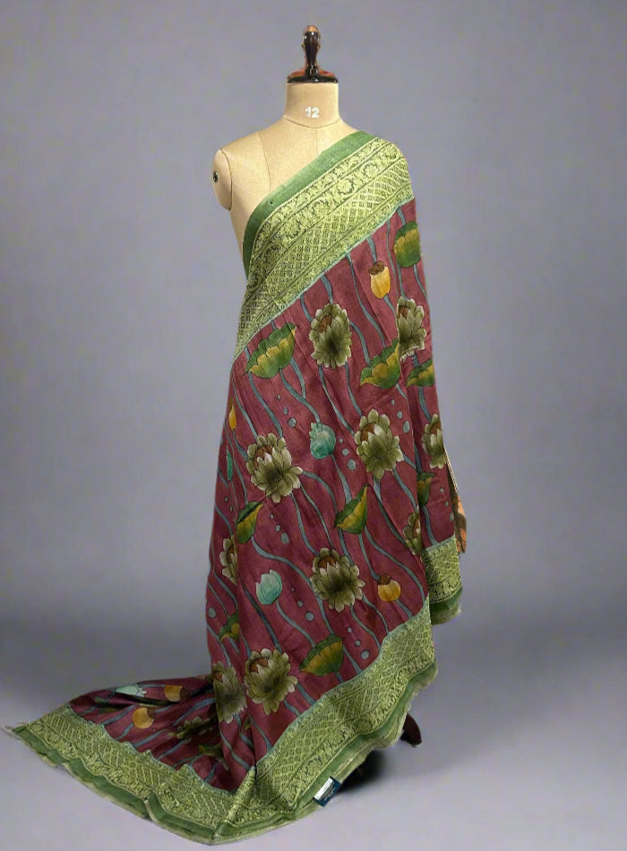 Hand painted pure Tussar silk saree