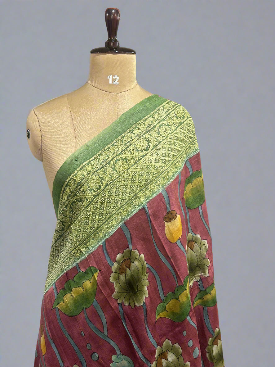 Hand painted pure Tussar silk saree