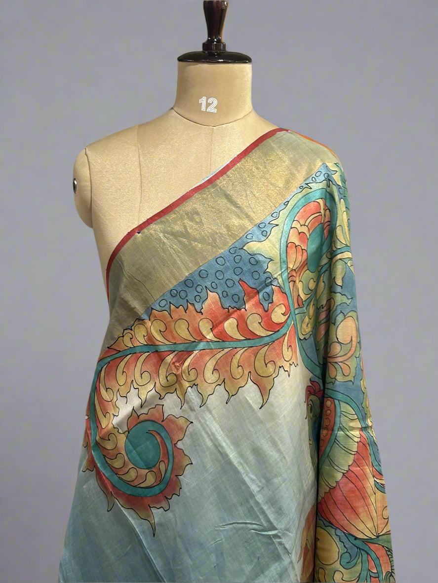 Hand painted pure Tussar silk saree