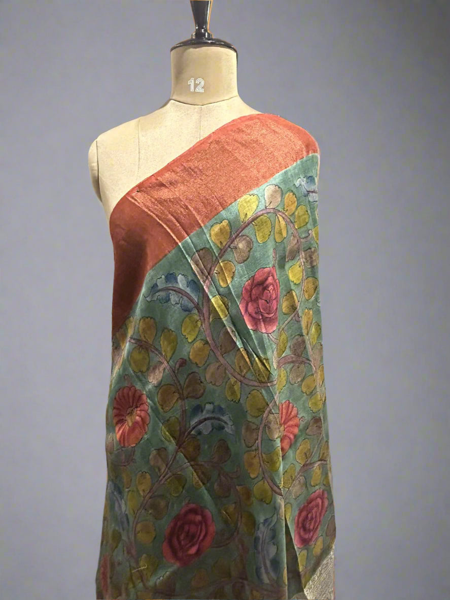 Hand painted pure Tussar silk saree