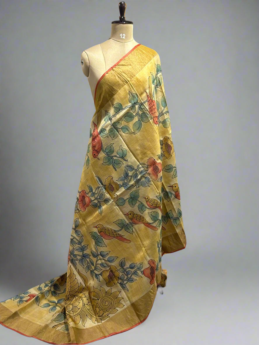 Hand painted pure Tussar silk saree