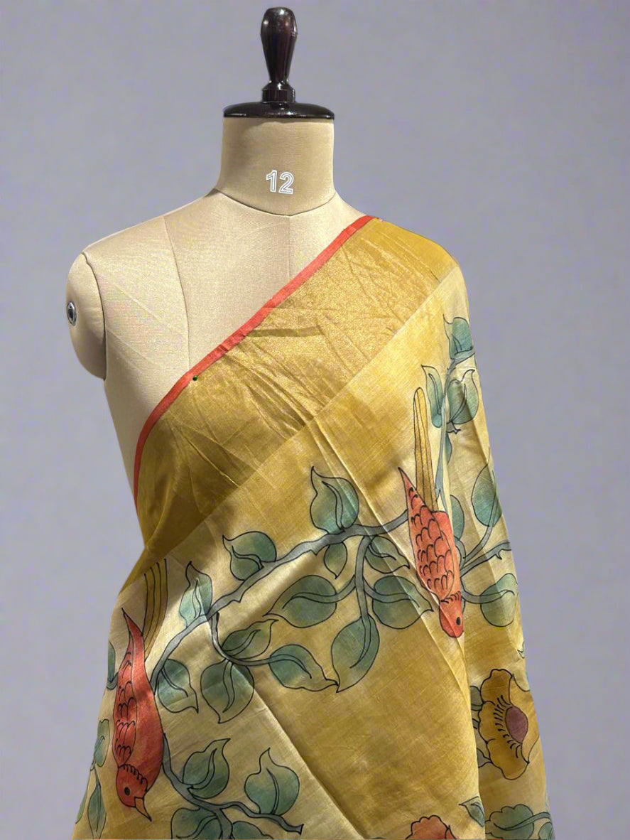 Hand painted pure Tussar silk saree