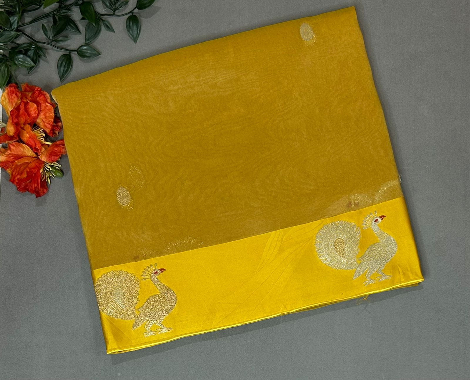 Yellow (02) tissue satin border -07 saree