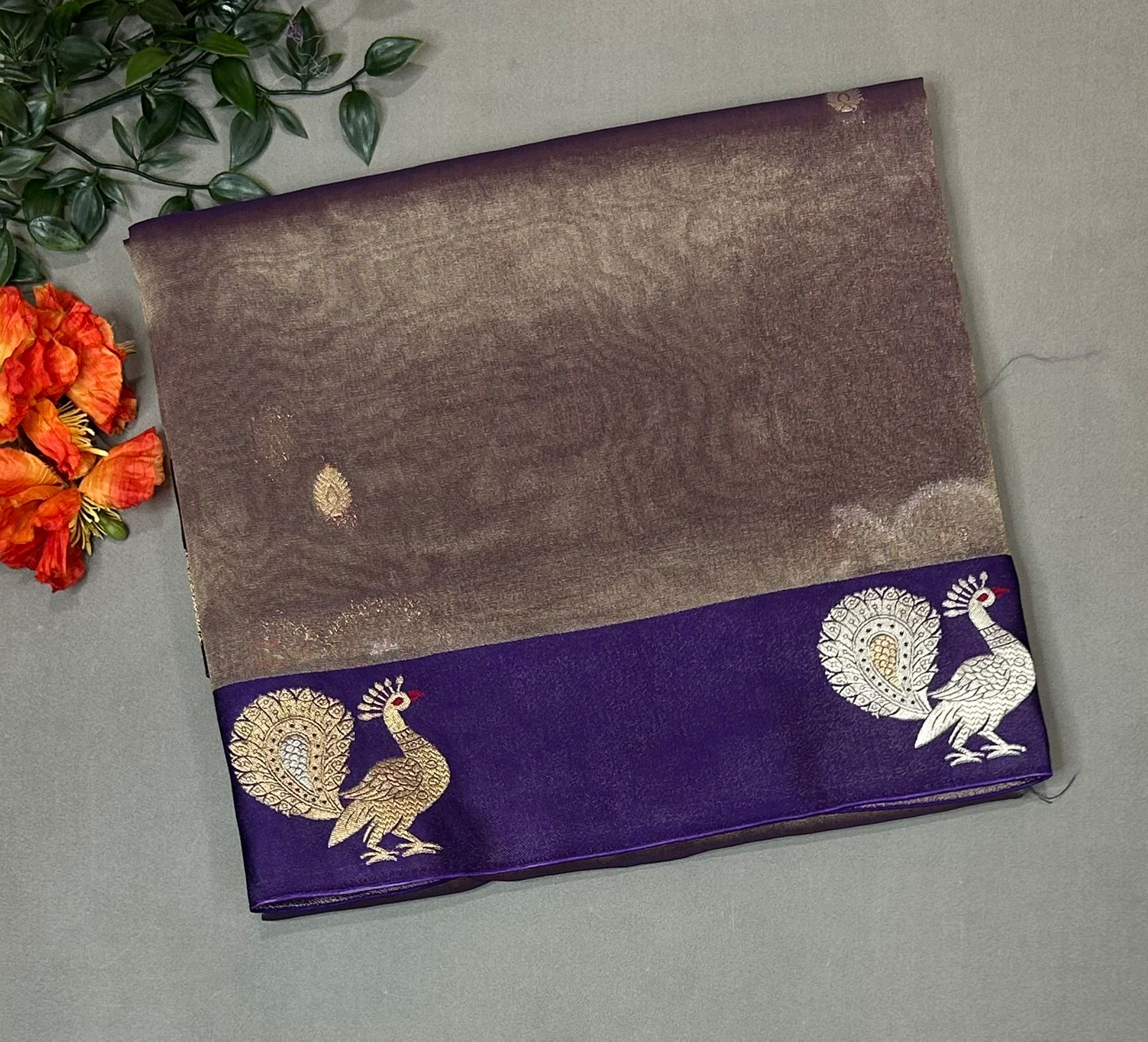 Purple peacock tissue satin border