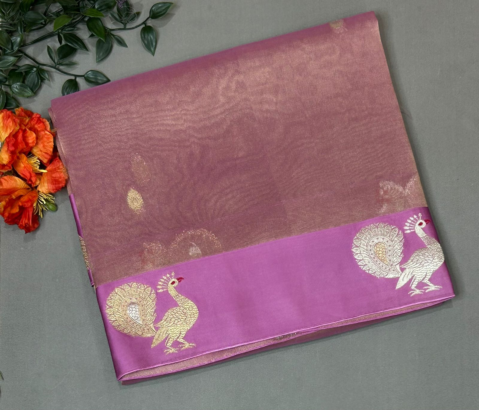 Dark pink (02) tissue satin border -07 saree