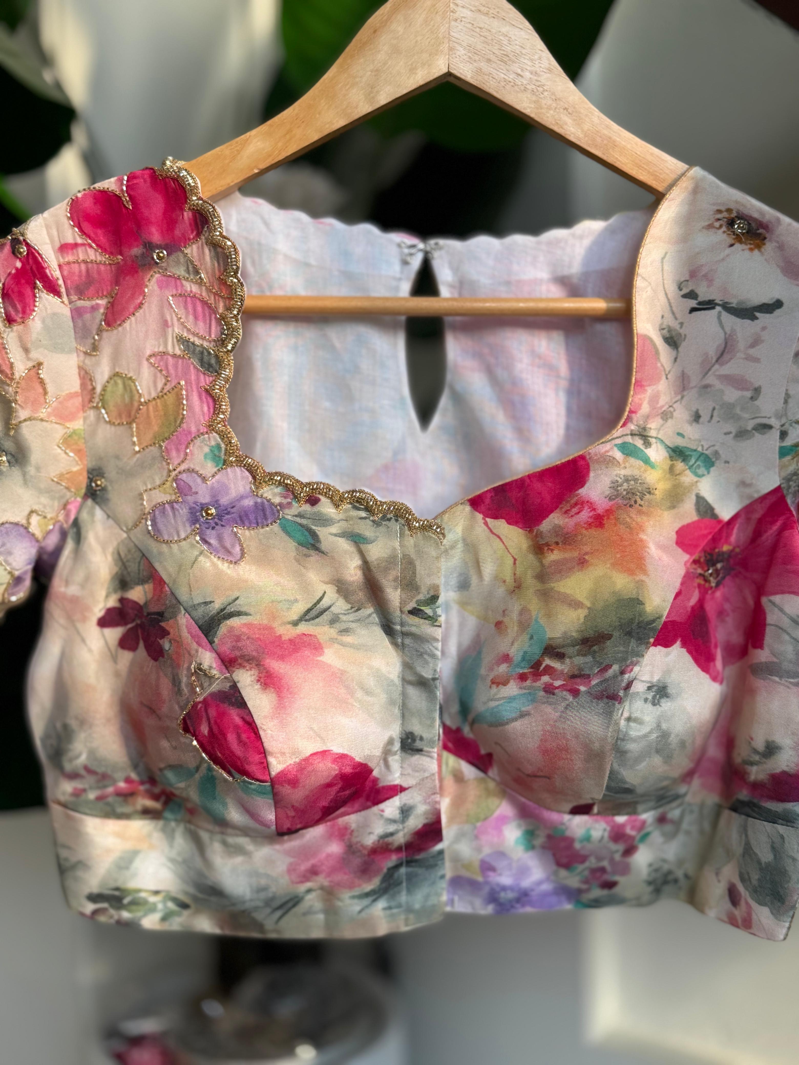 Cream pure tissue hand work blouse