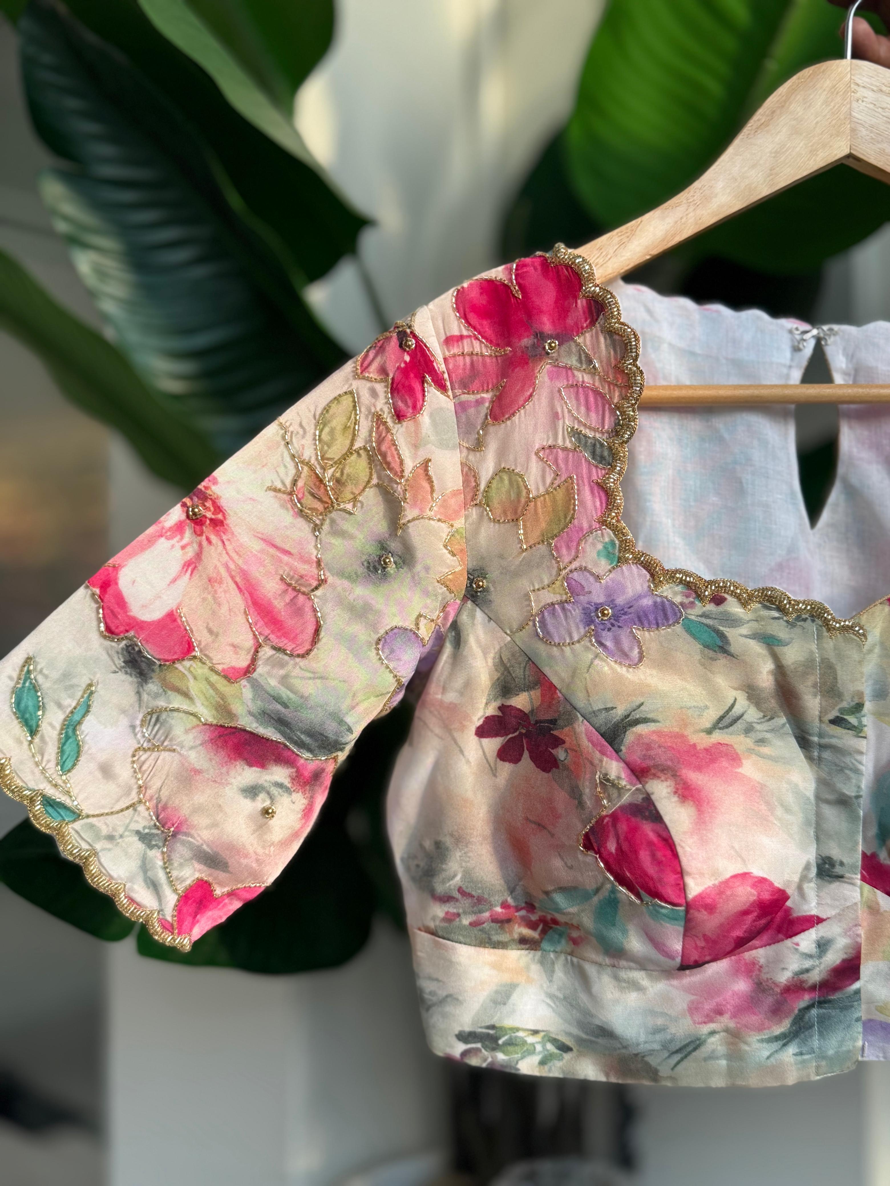 Cream pure tissue hand work blouse