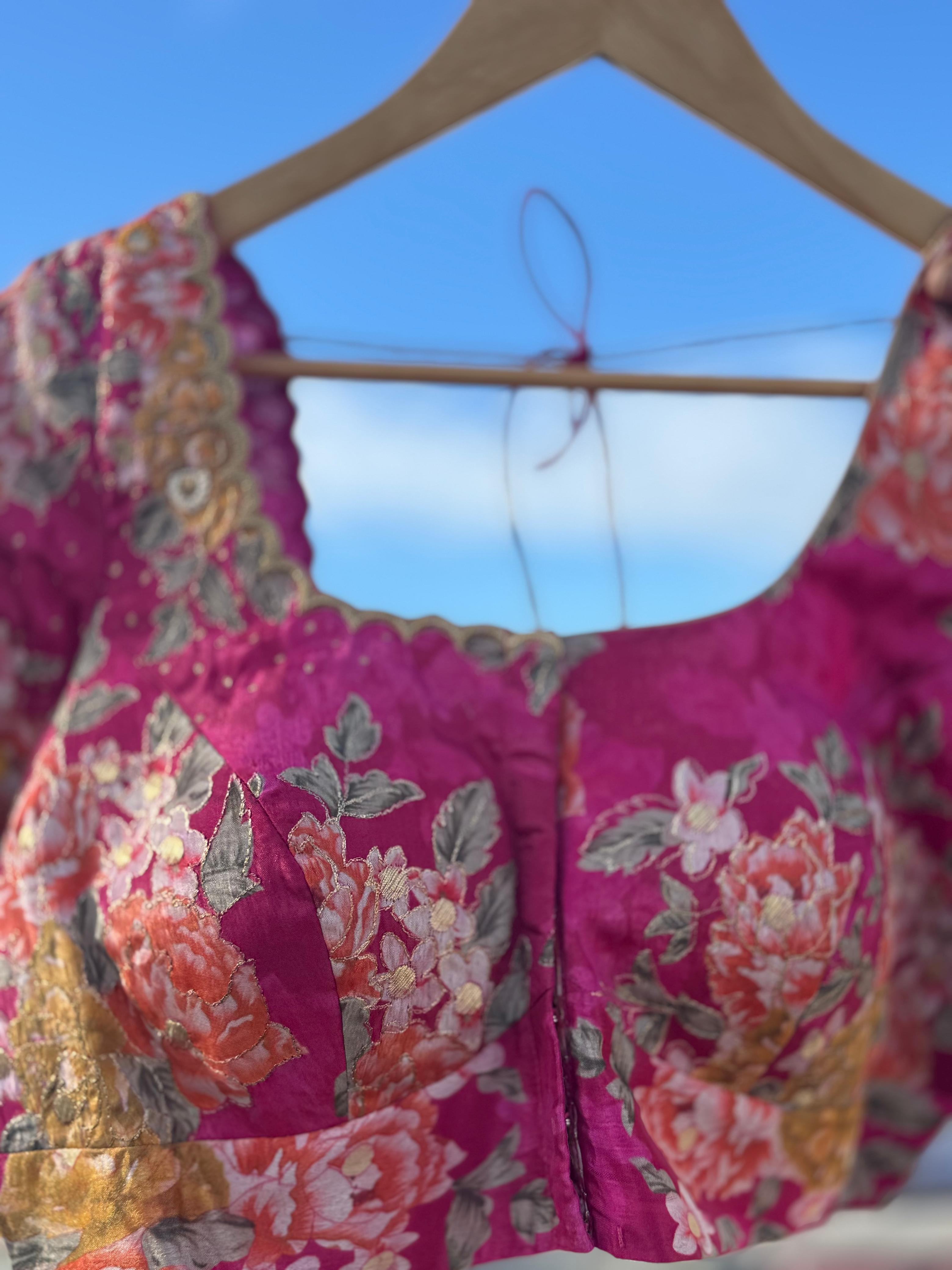 Pink pure tissue hand work blouse