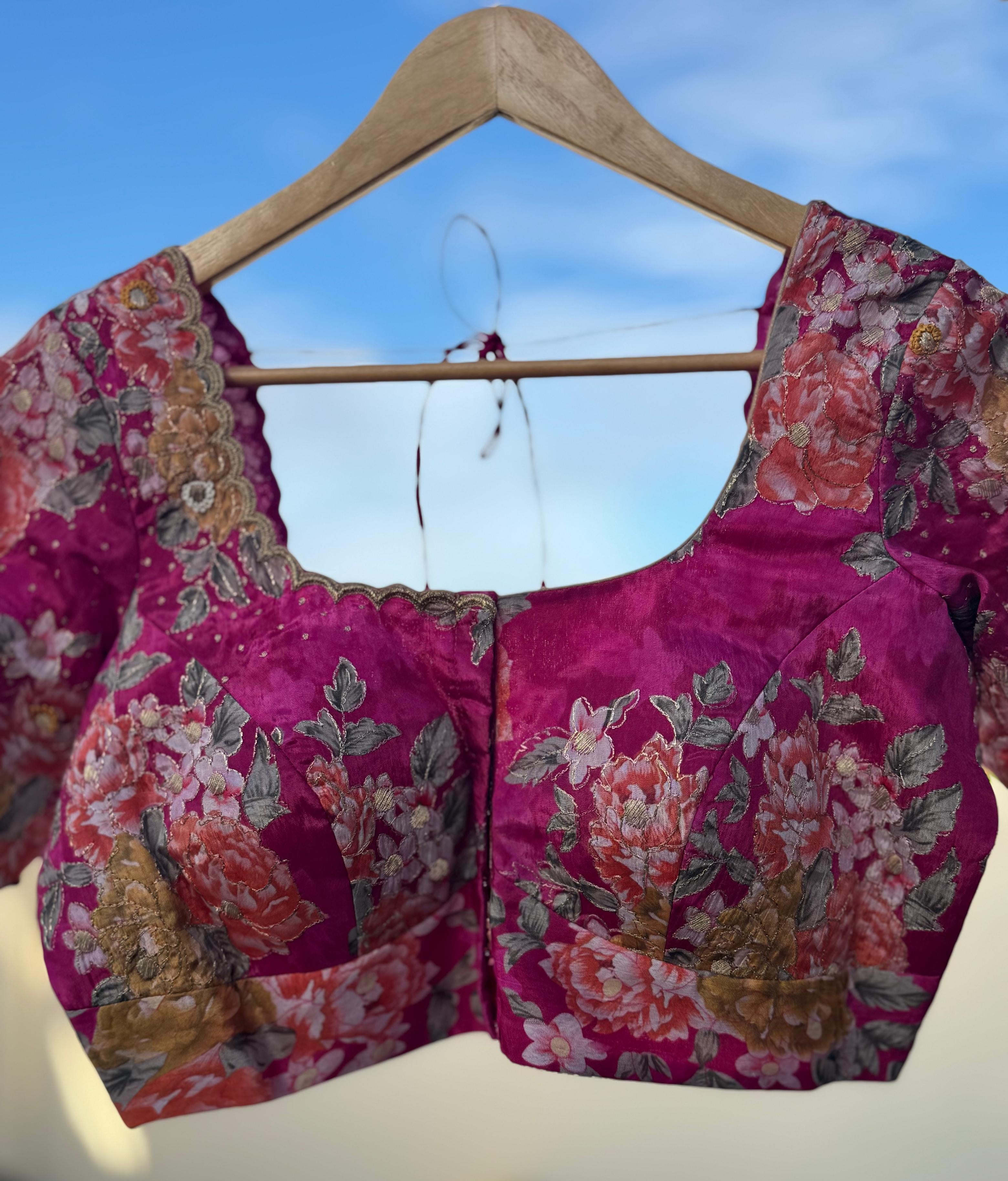 Pink pure tissue hand work blouse