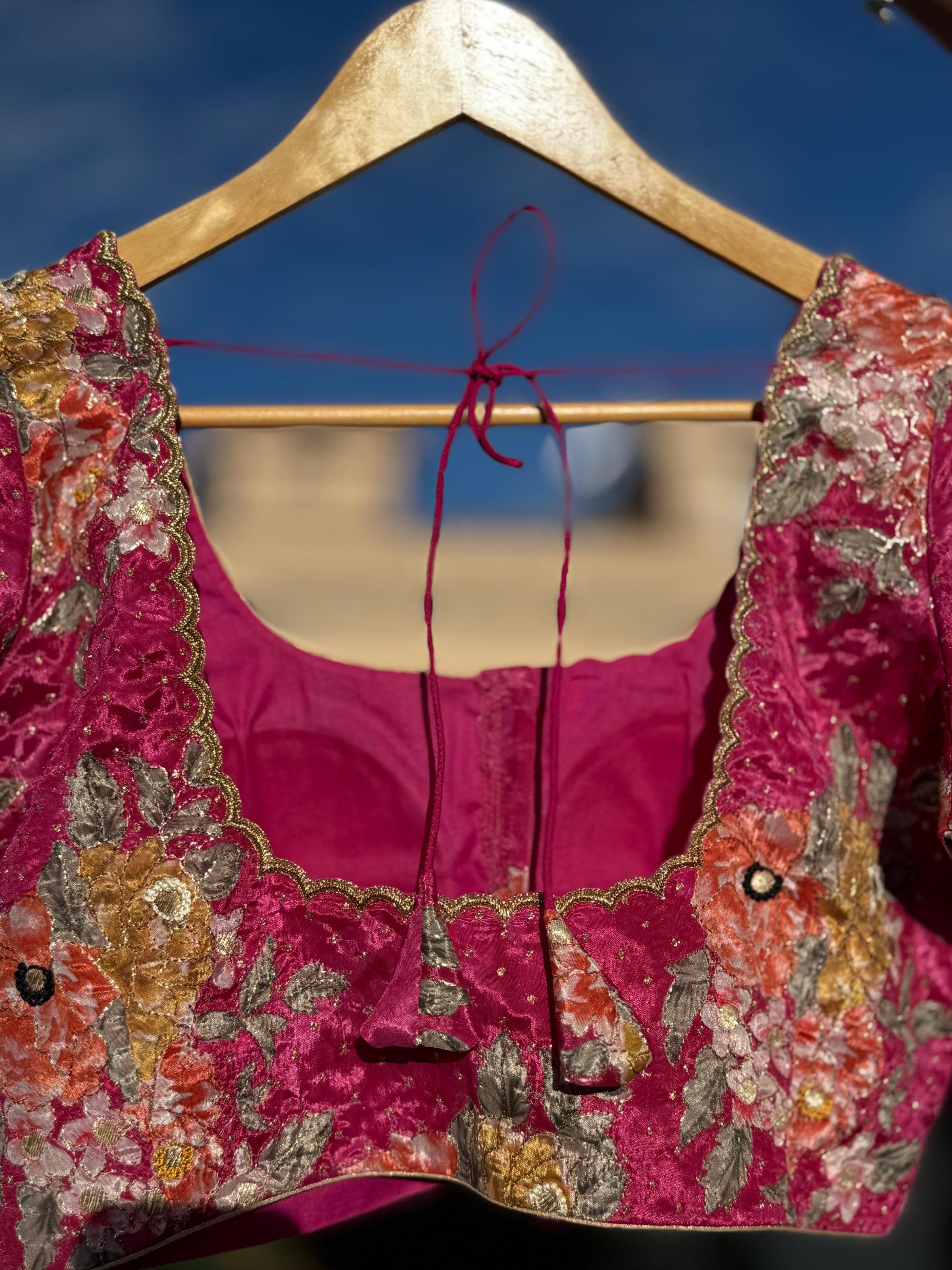 Pink pure tissue hand work blouse