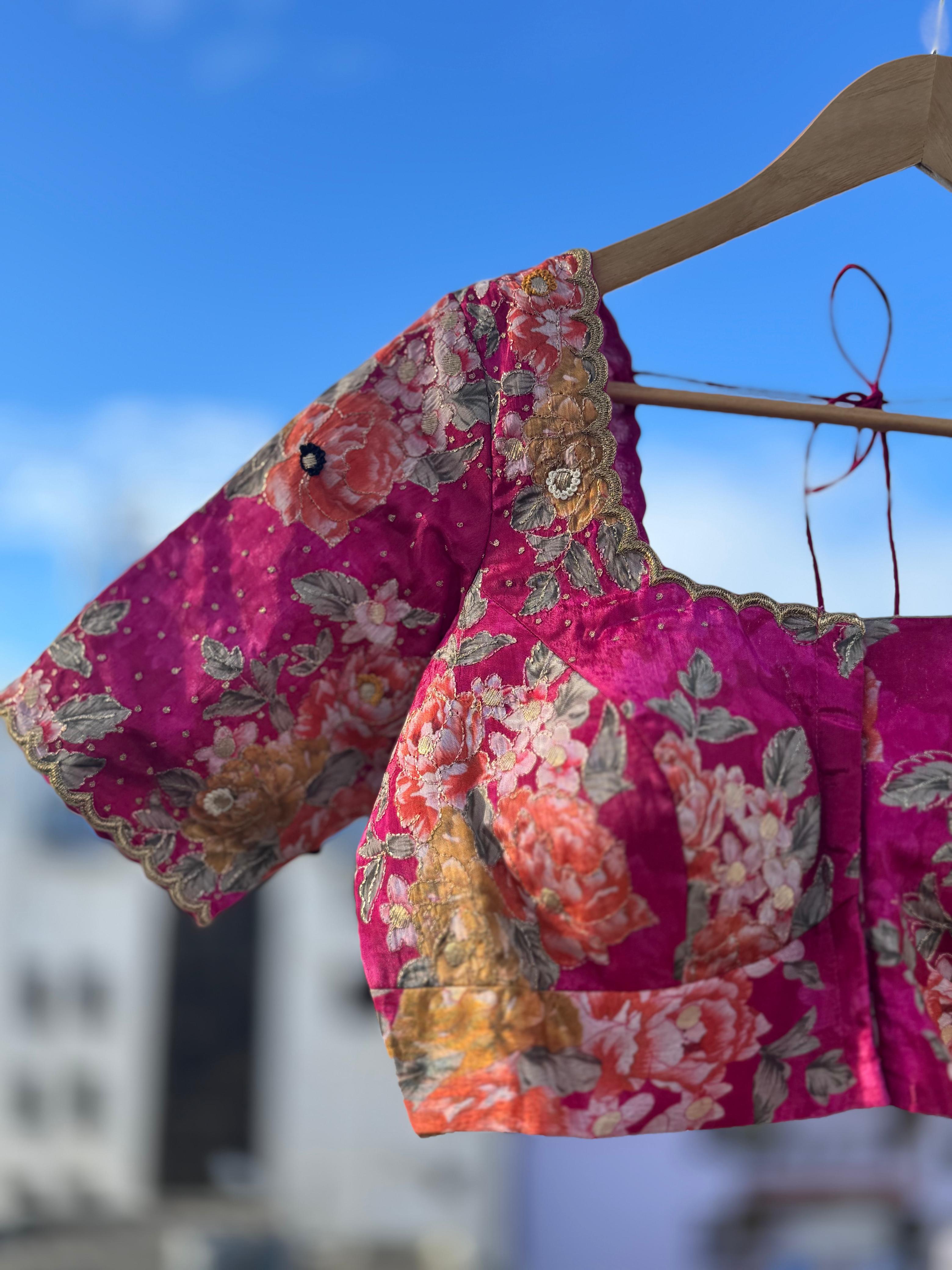 Pink pure tissue hand work blouse