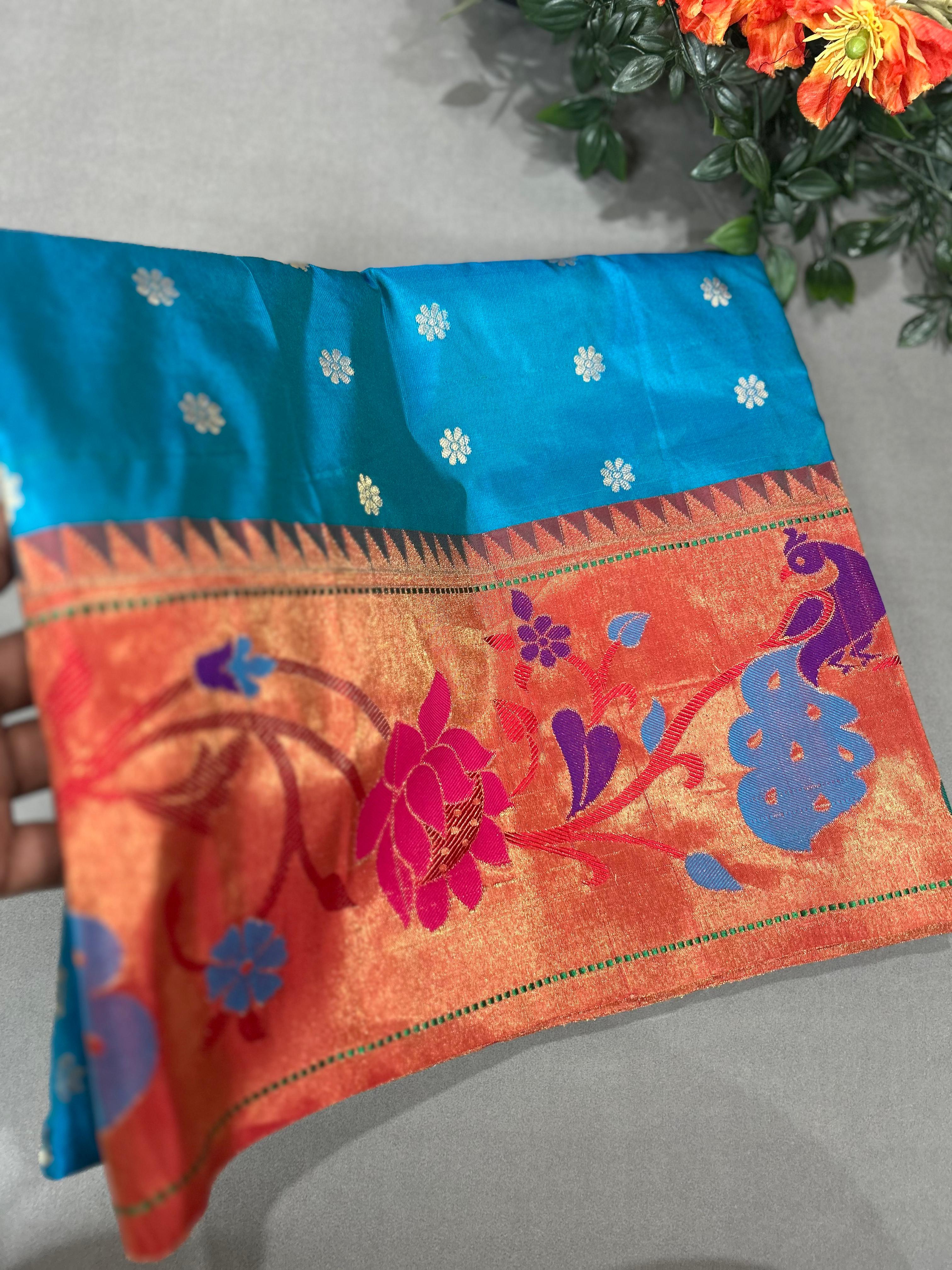 Peacock blue pure paitani-07 border tussar saree