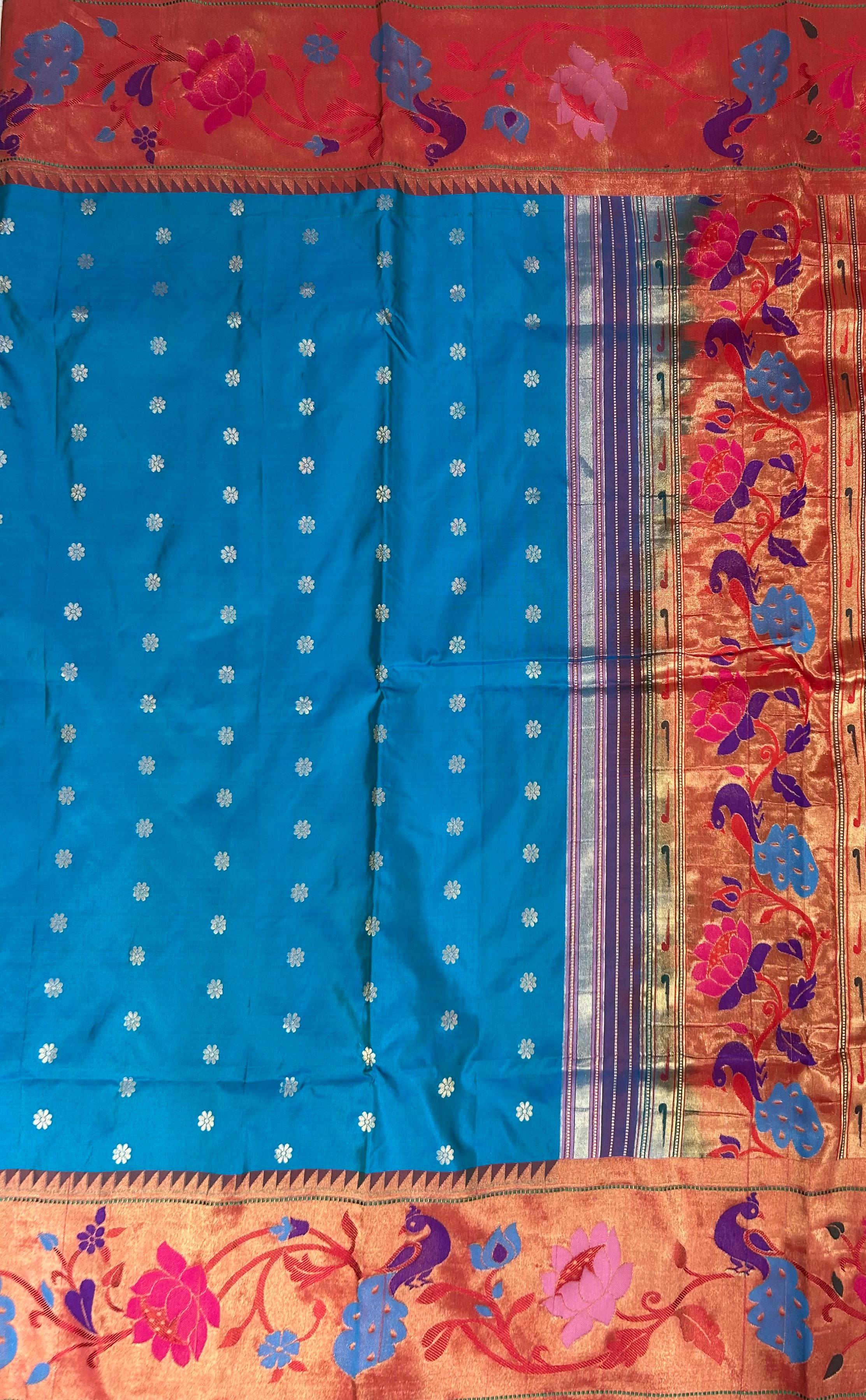 Peacock blue pure paitani-07 border tussar saree
