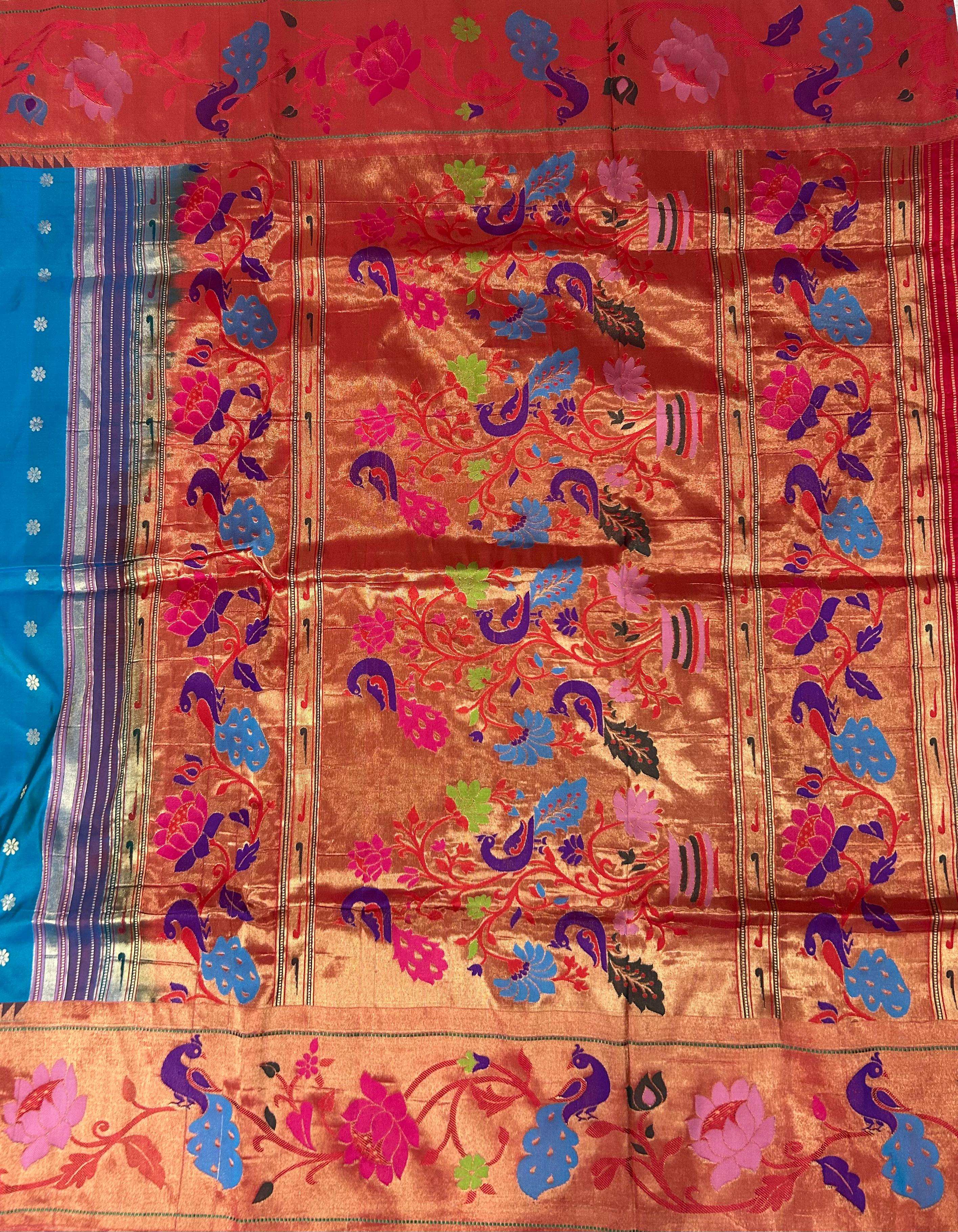 Peacock blue pure paitani-07 border tussar saree