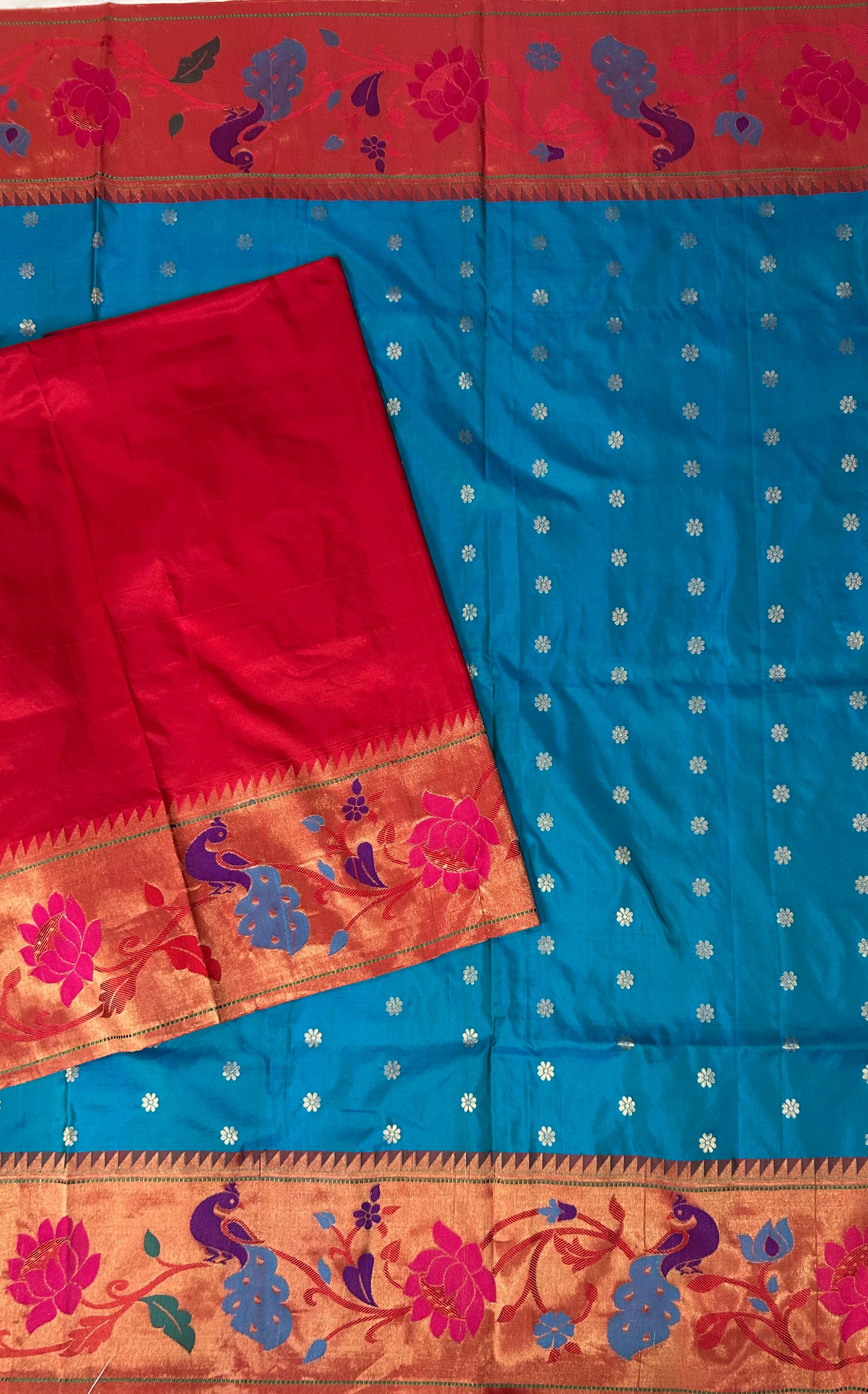 Peacock blue pure paitani-07 border tussar saree