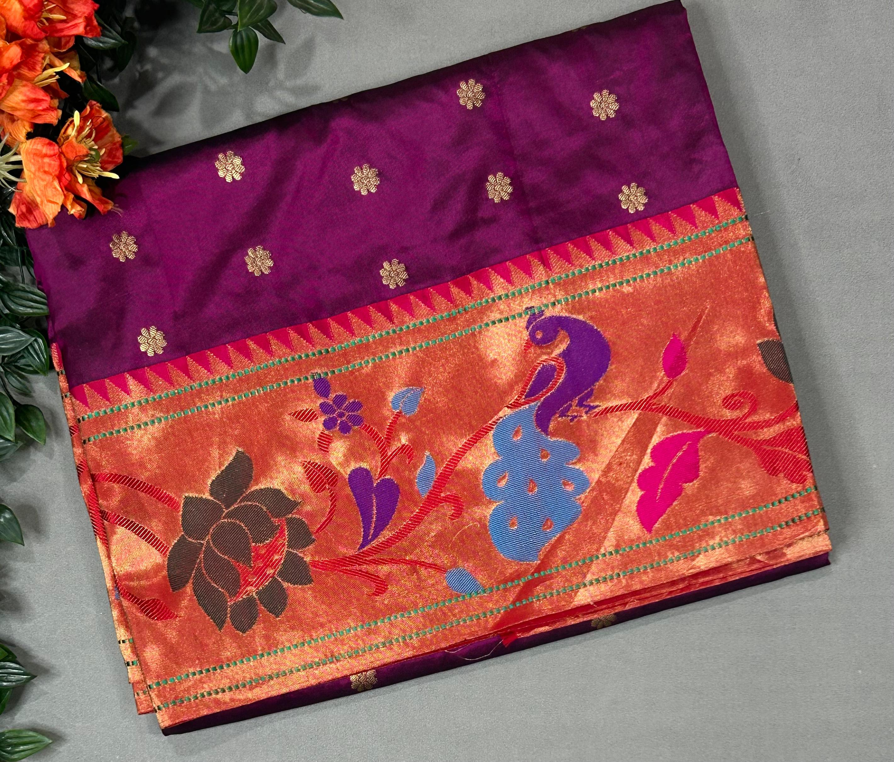 Wine double shade pure paitani-07 border tussar saree