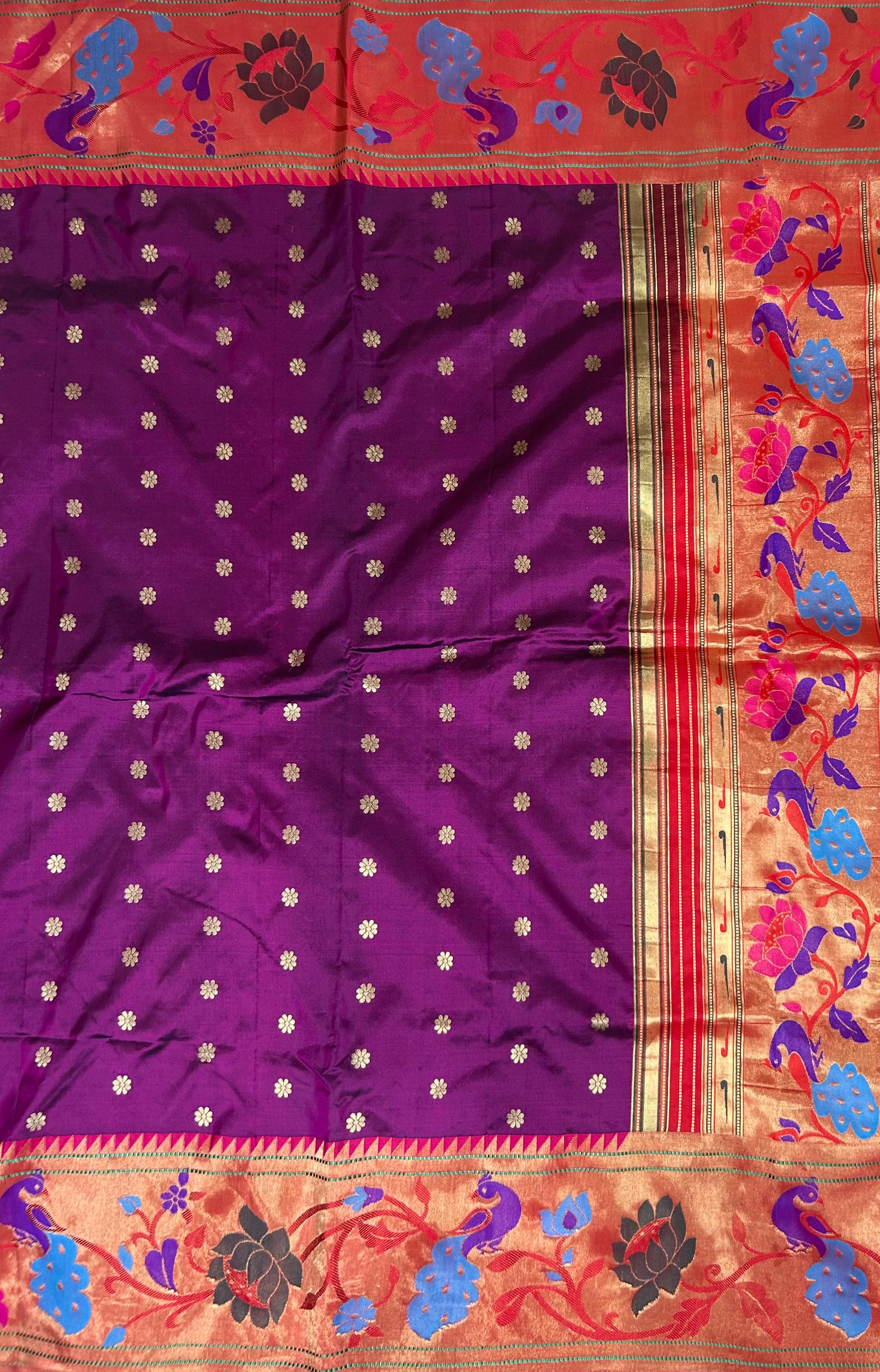 Wine double shade pure paitani-07 border tussar saree