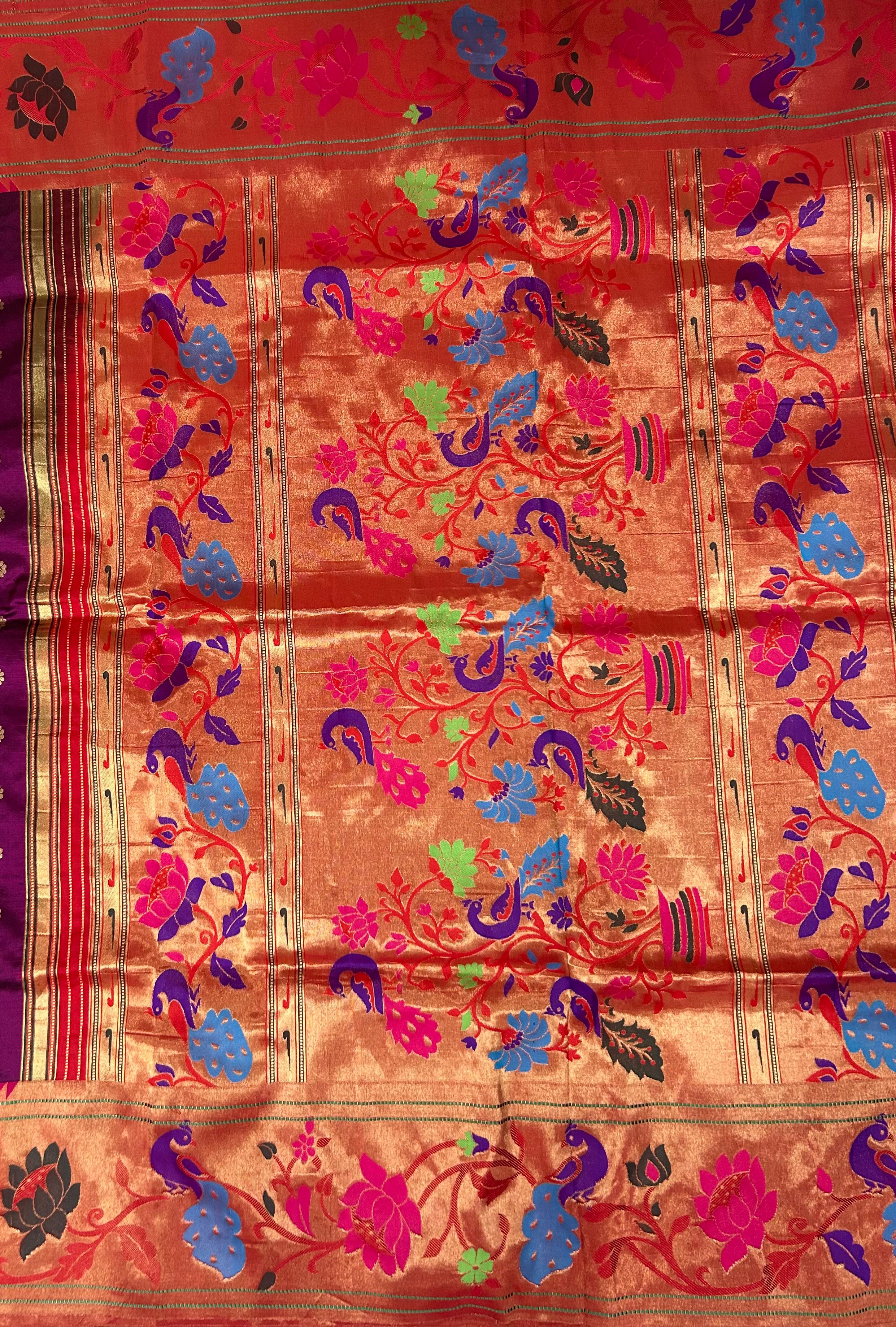 Wine double shade pure paitani-07 border tussar saree