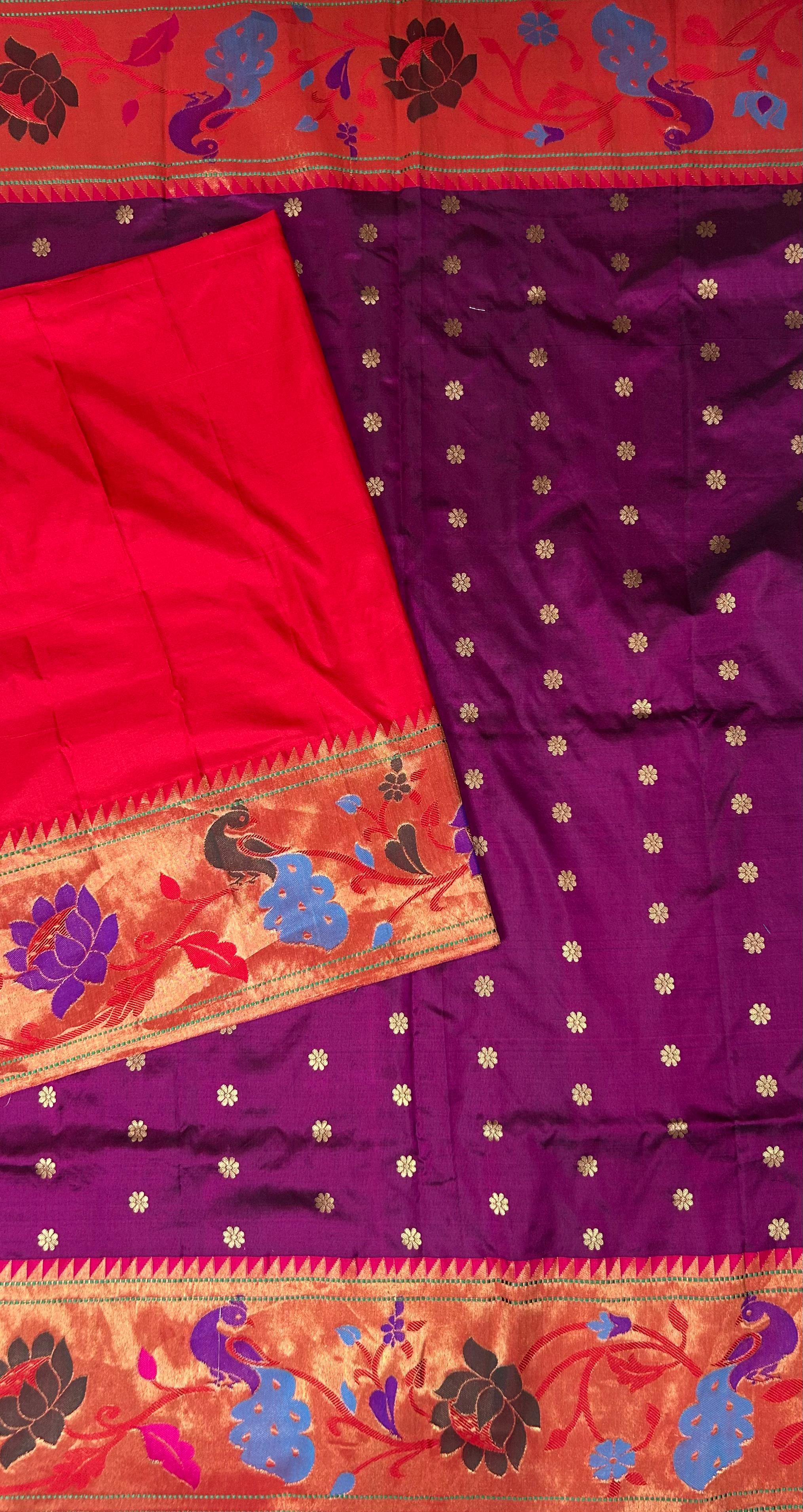 Wine double shade pure paitani-07 border tussar saree