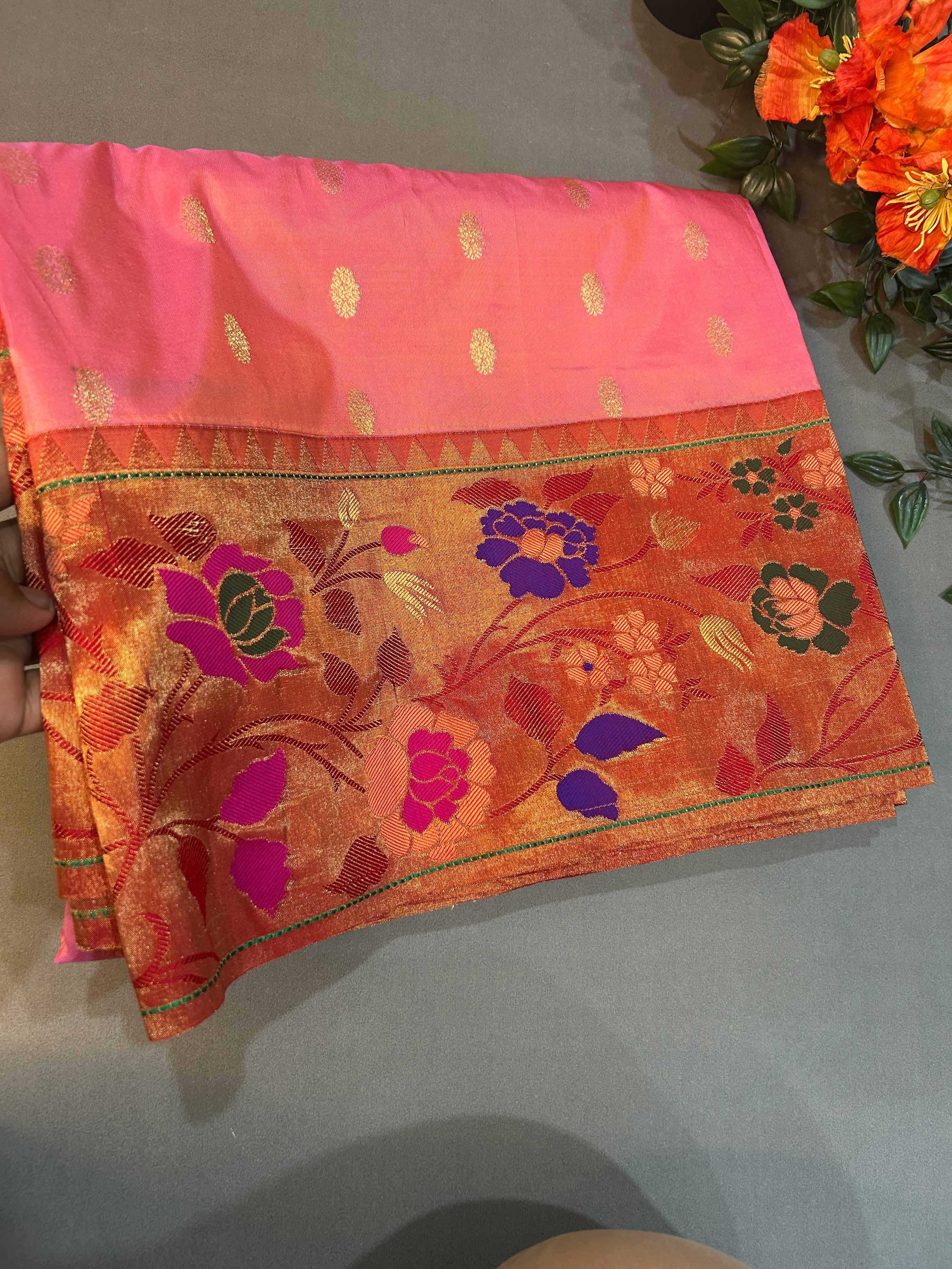 Pastel pink pure paitani-07 border tussar saree